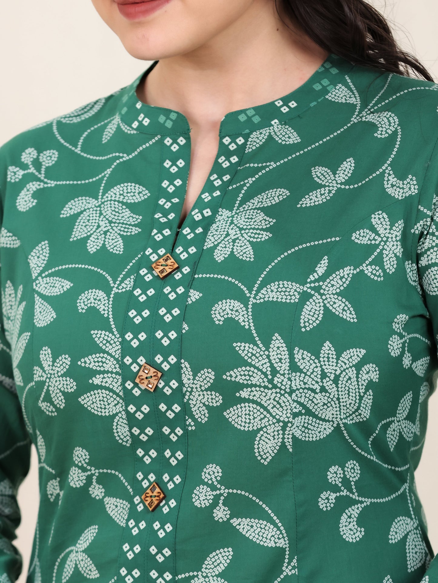 Soft Cotton Floral High Low Green Kurta