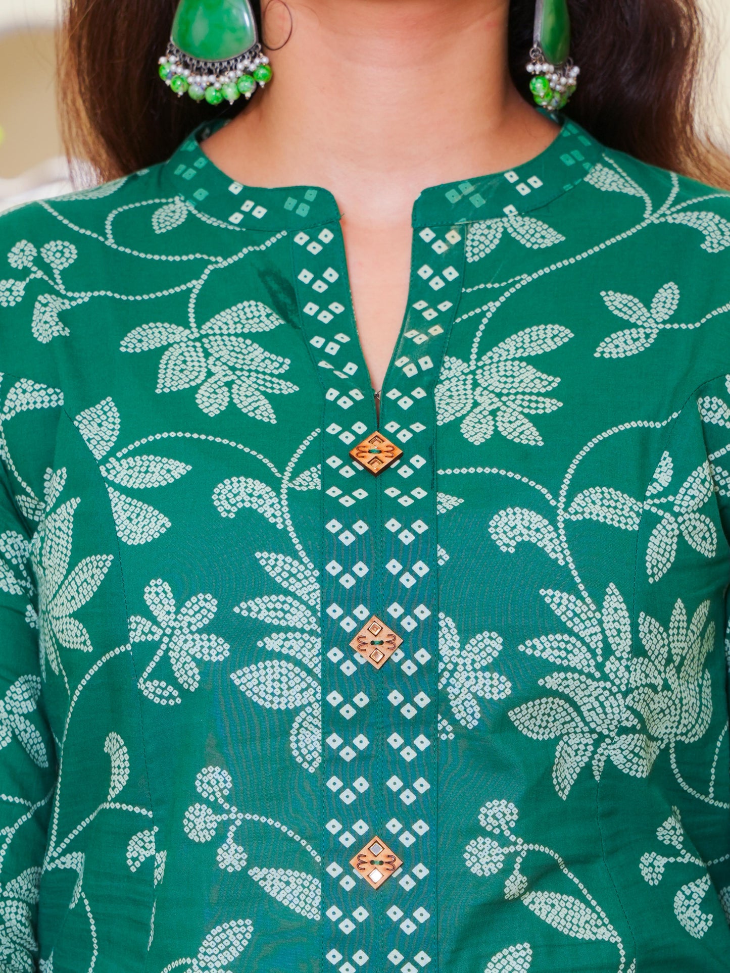 Soft Cotton Floral High Low Green Kurta