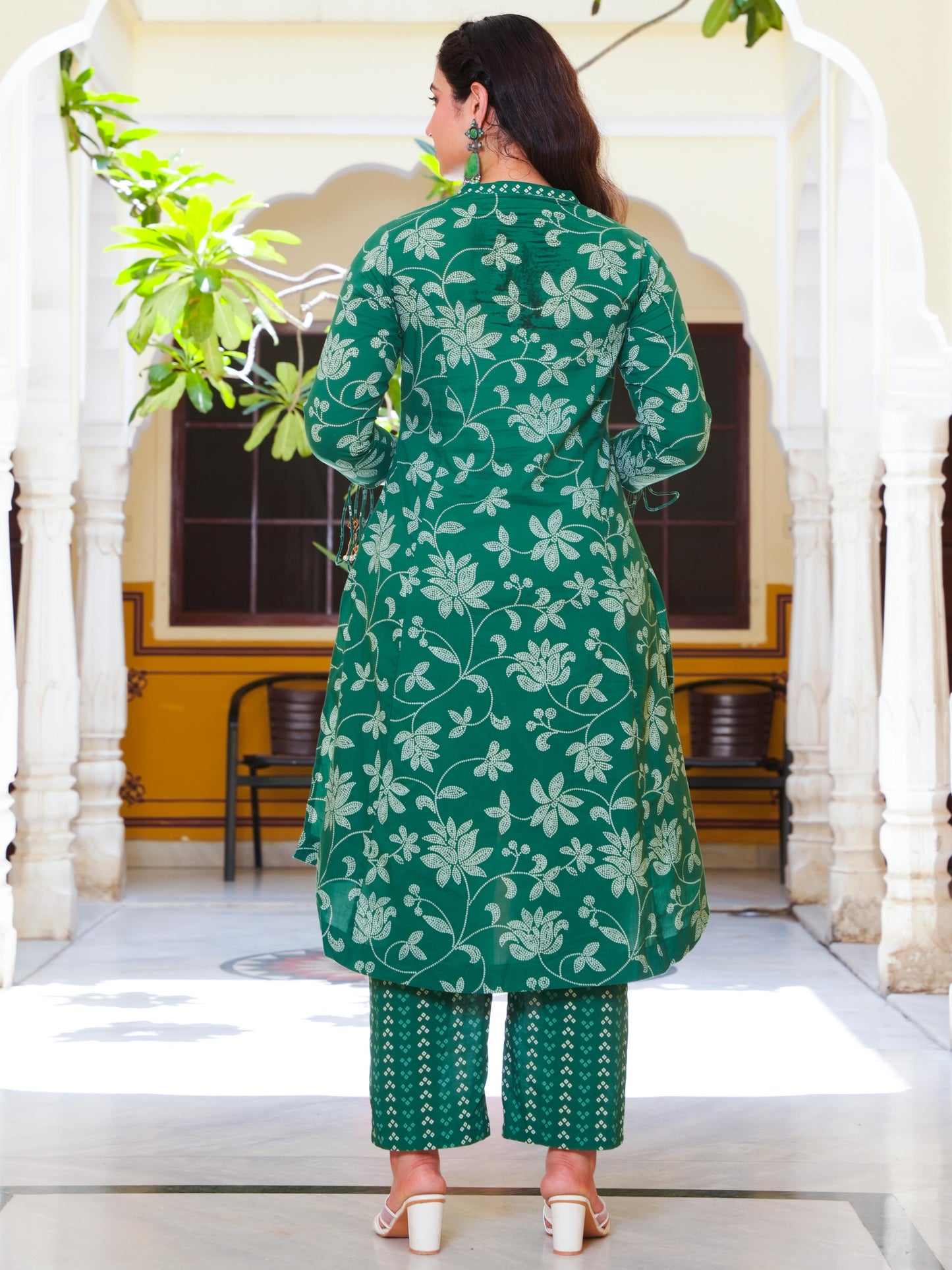Soft Cotton Floral High Low Green Kurta