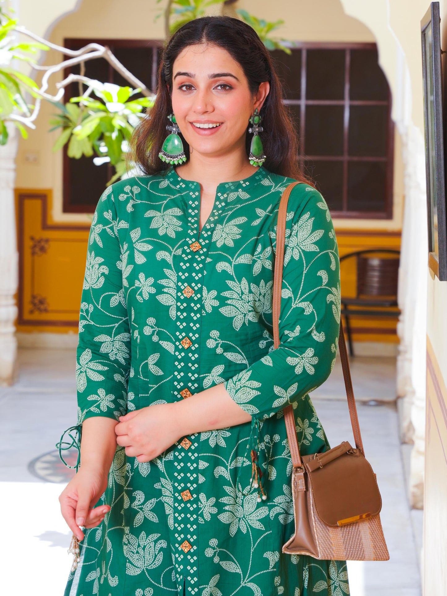 Soft Cotton Floral High Low Green Kurta