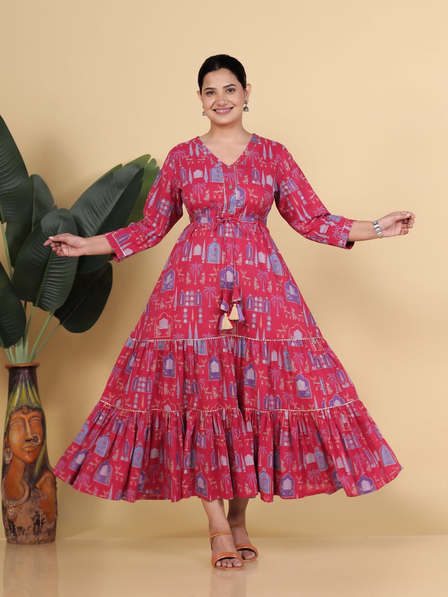 Soft Cotton Floral Straight Pink Kurta
