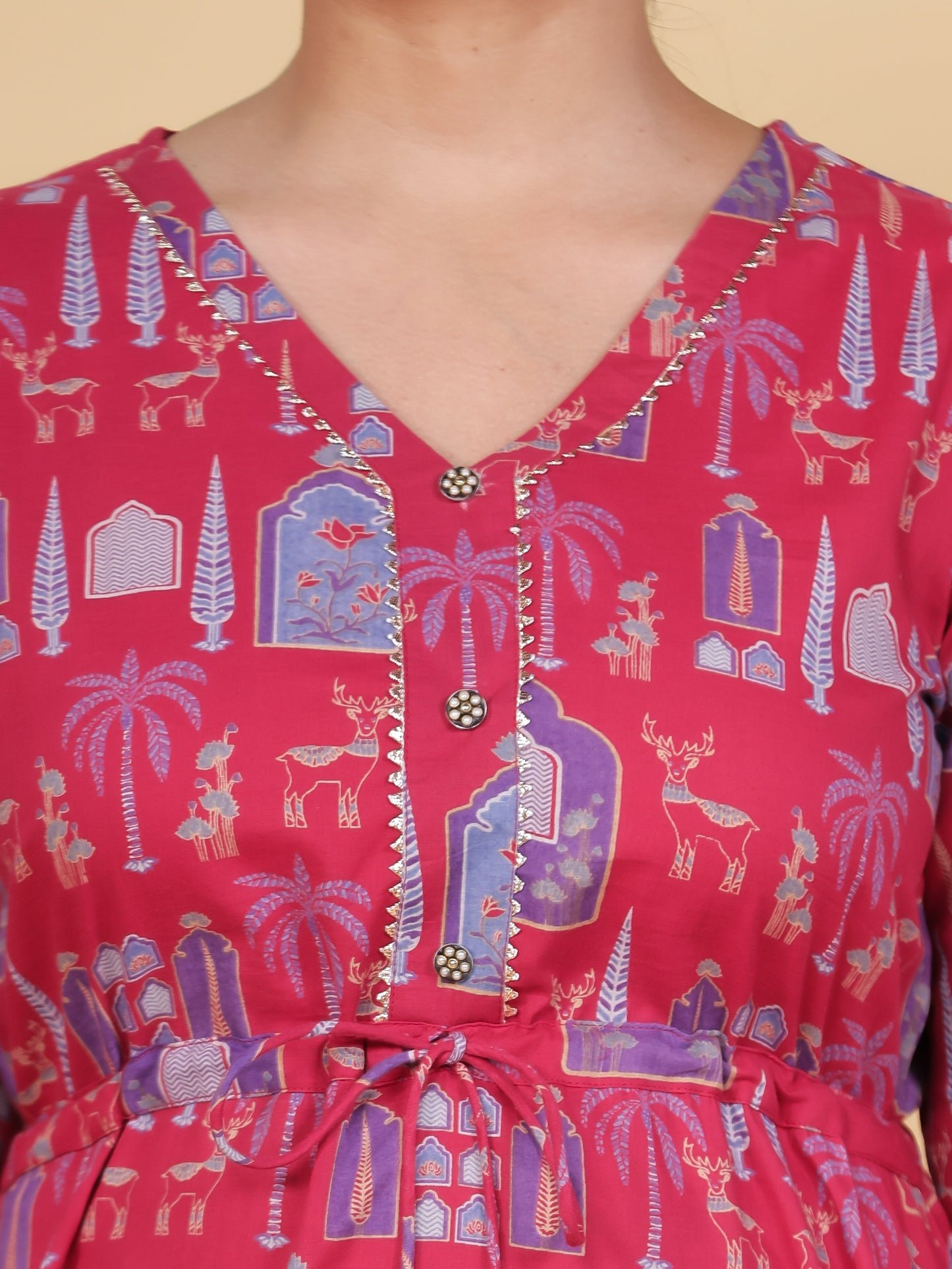 Soft Cotton Floral Straight Pink Kurta