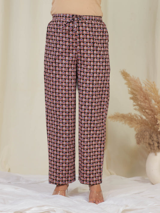Soft Cotton Ajrakh Black Straight Straight Trousers