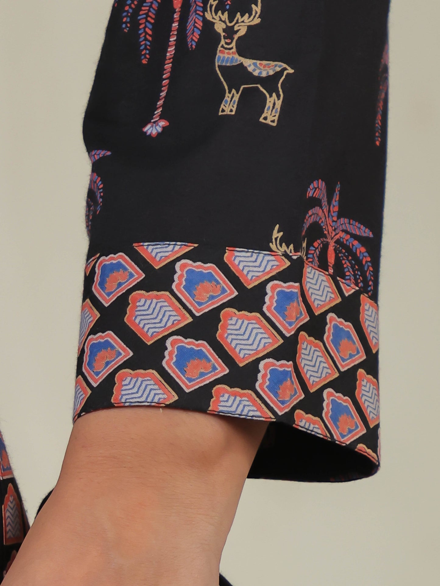 Soft Cotton Ajrakh High Low Black Kurta