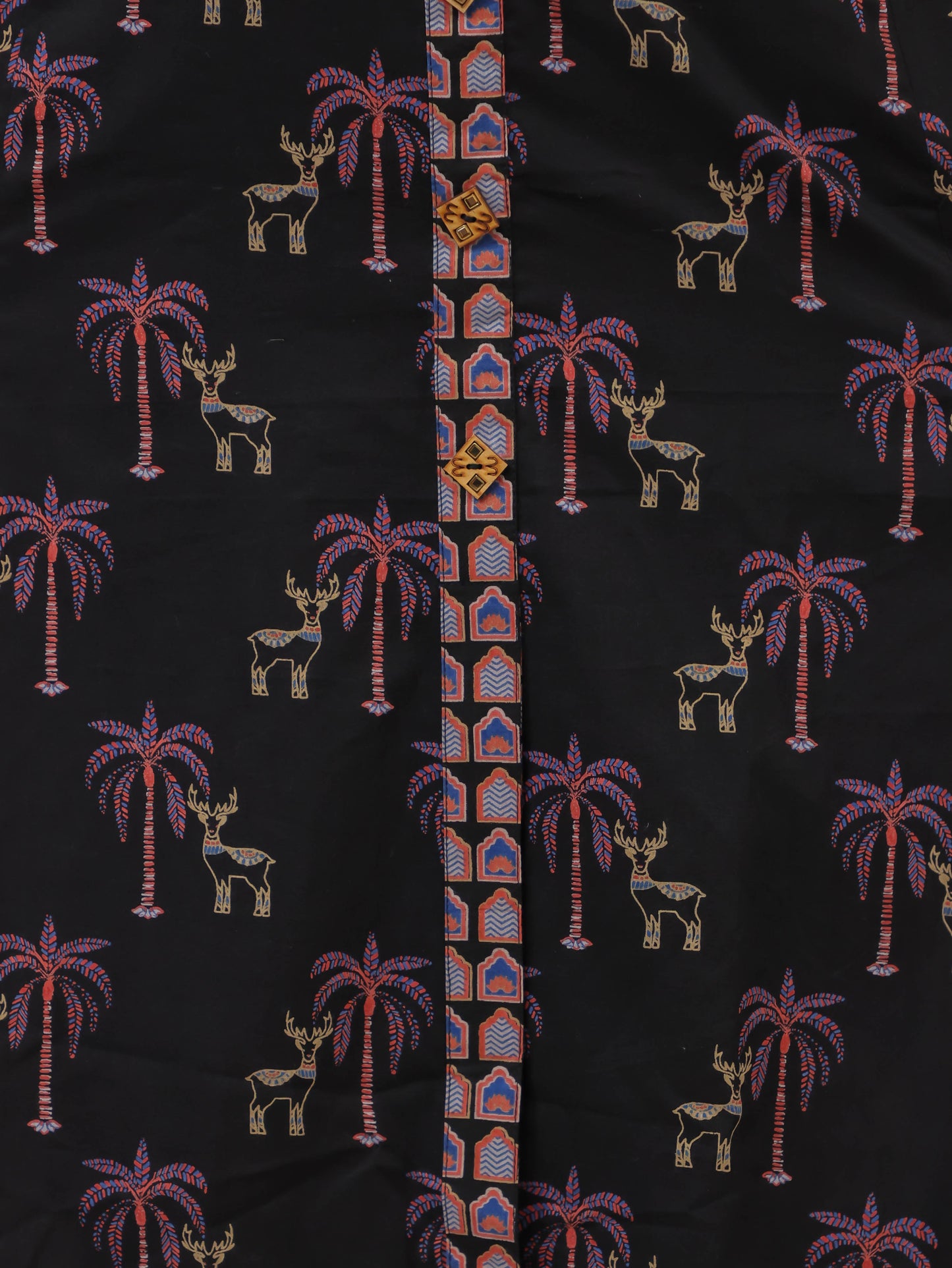 Soft Cotton Ajrakh High Low Black Kurta