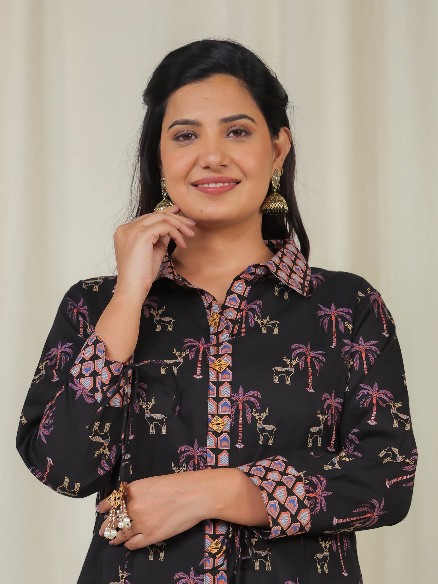 Soft Cotton Ajrakh High Low Black Kurta
