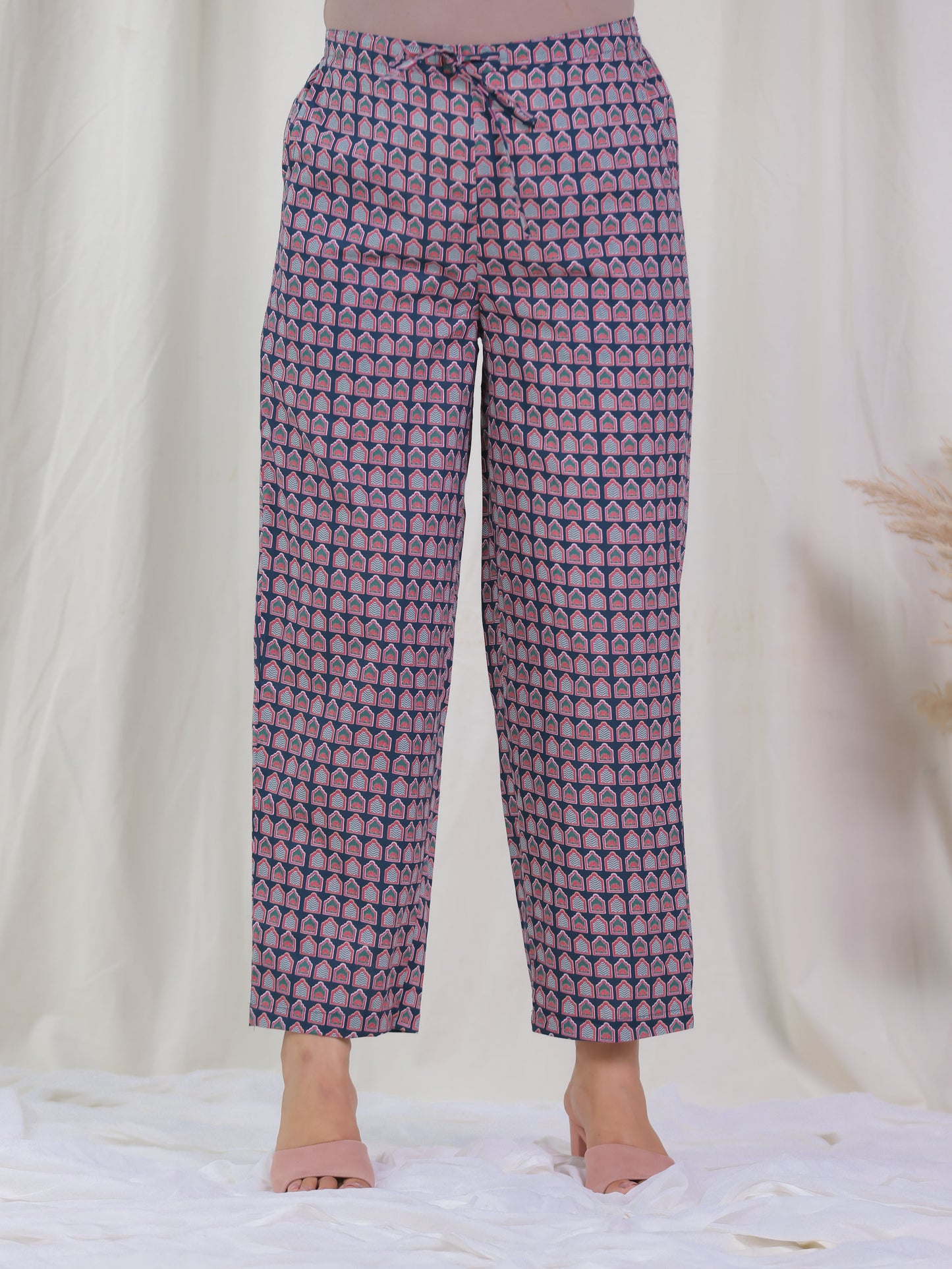 Soft Cotton Ajrakh Blue Straight Trousers
