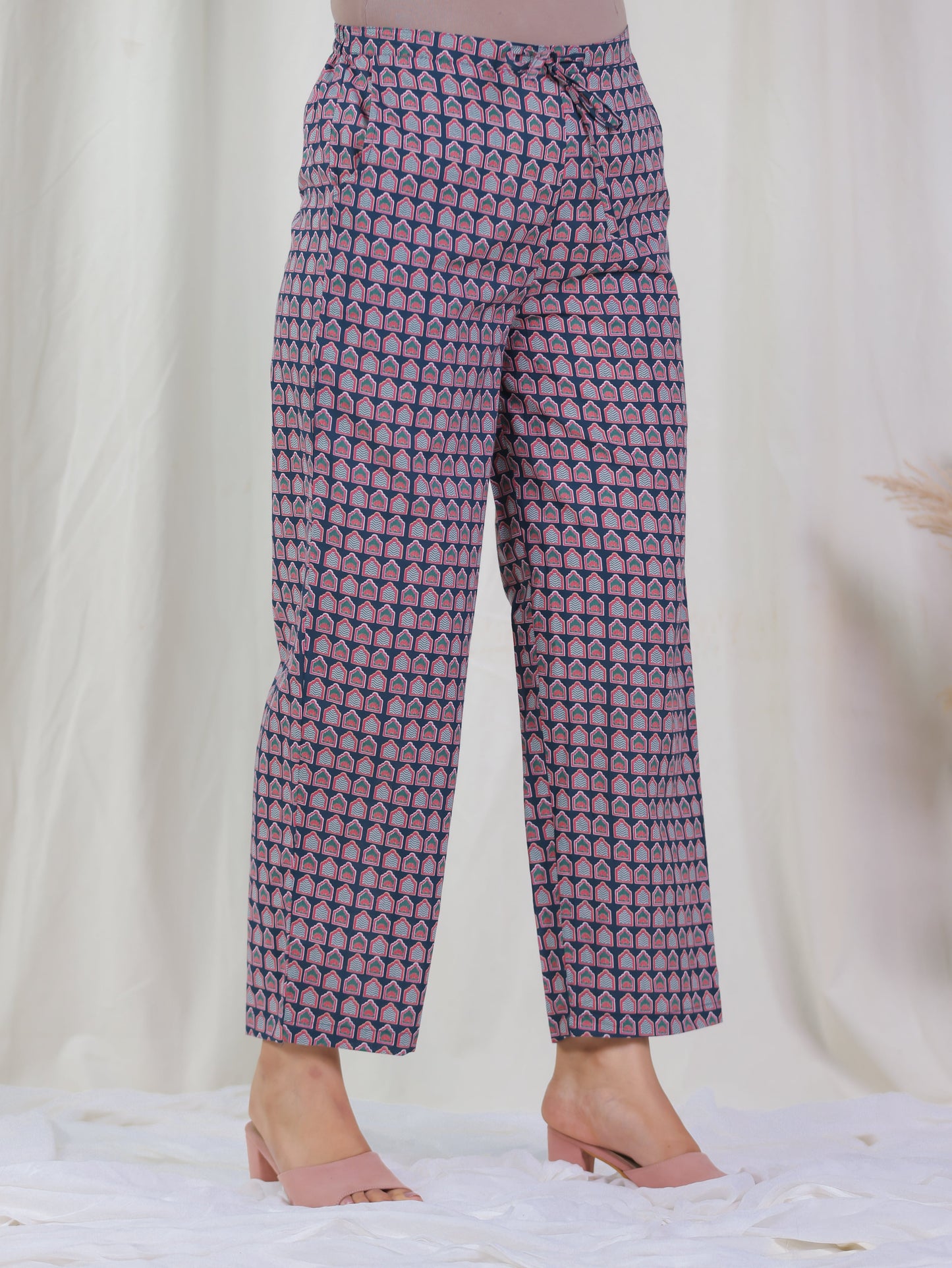 Soft Cotton Ajrakh Blue Straight Trousers