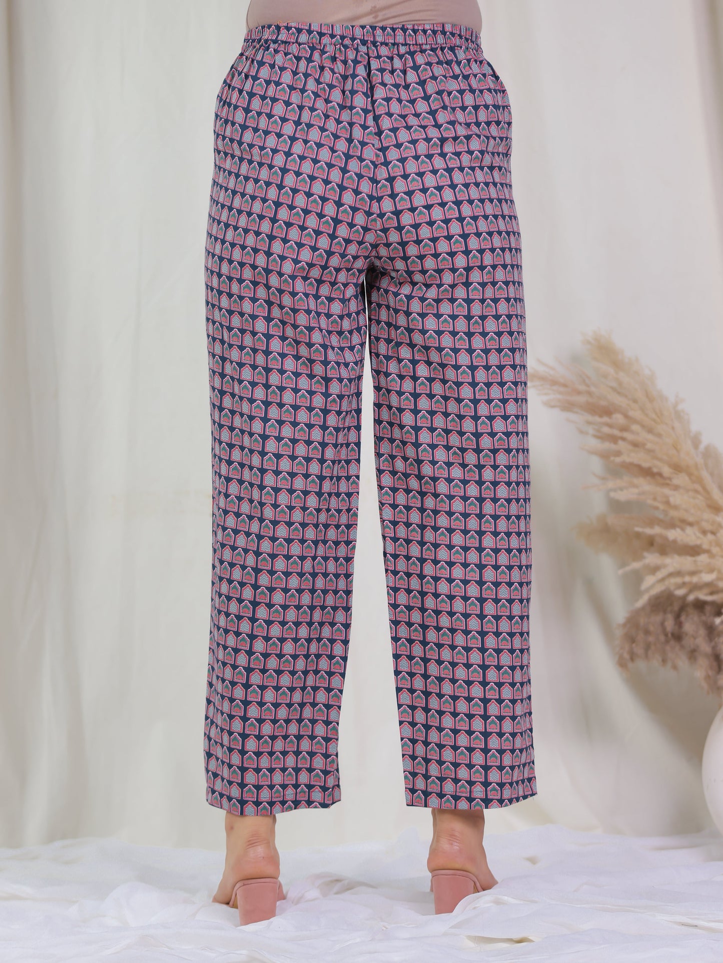 Soft Cotton Ajrakh Blue Straight Trousers