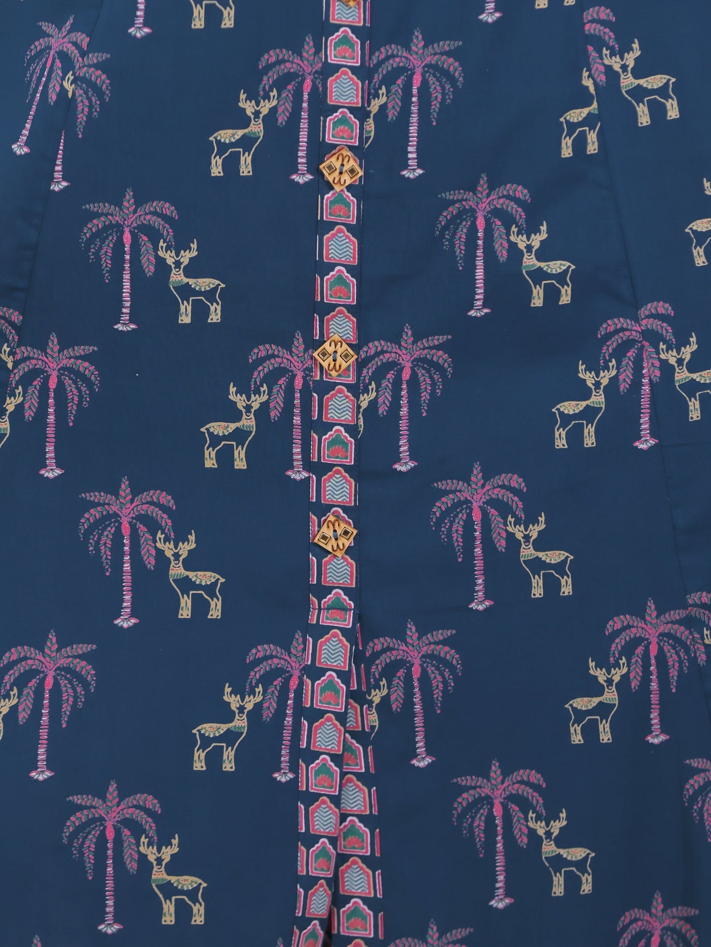 Soft Cotton Animal High Low Blue Kurta