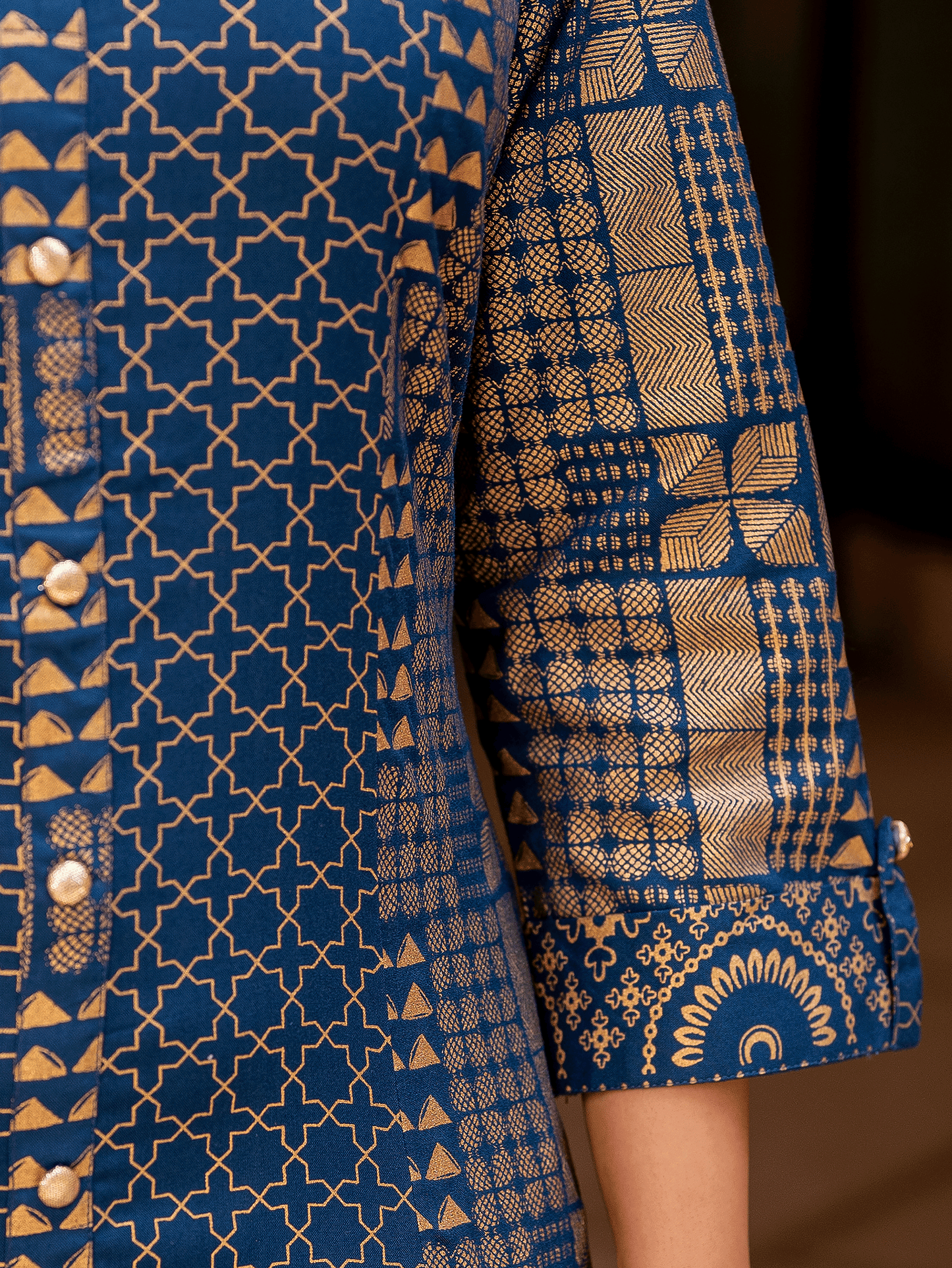 Viscose Gold Foil A-line Royal Blue Kurta
