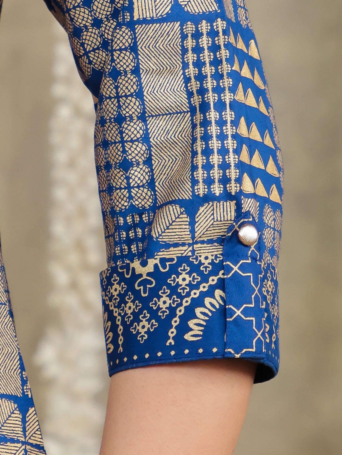 Viscose Gold foil A-line Blue Kurta