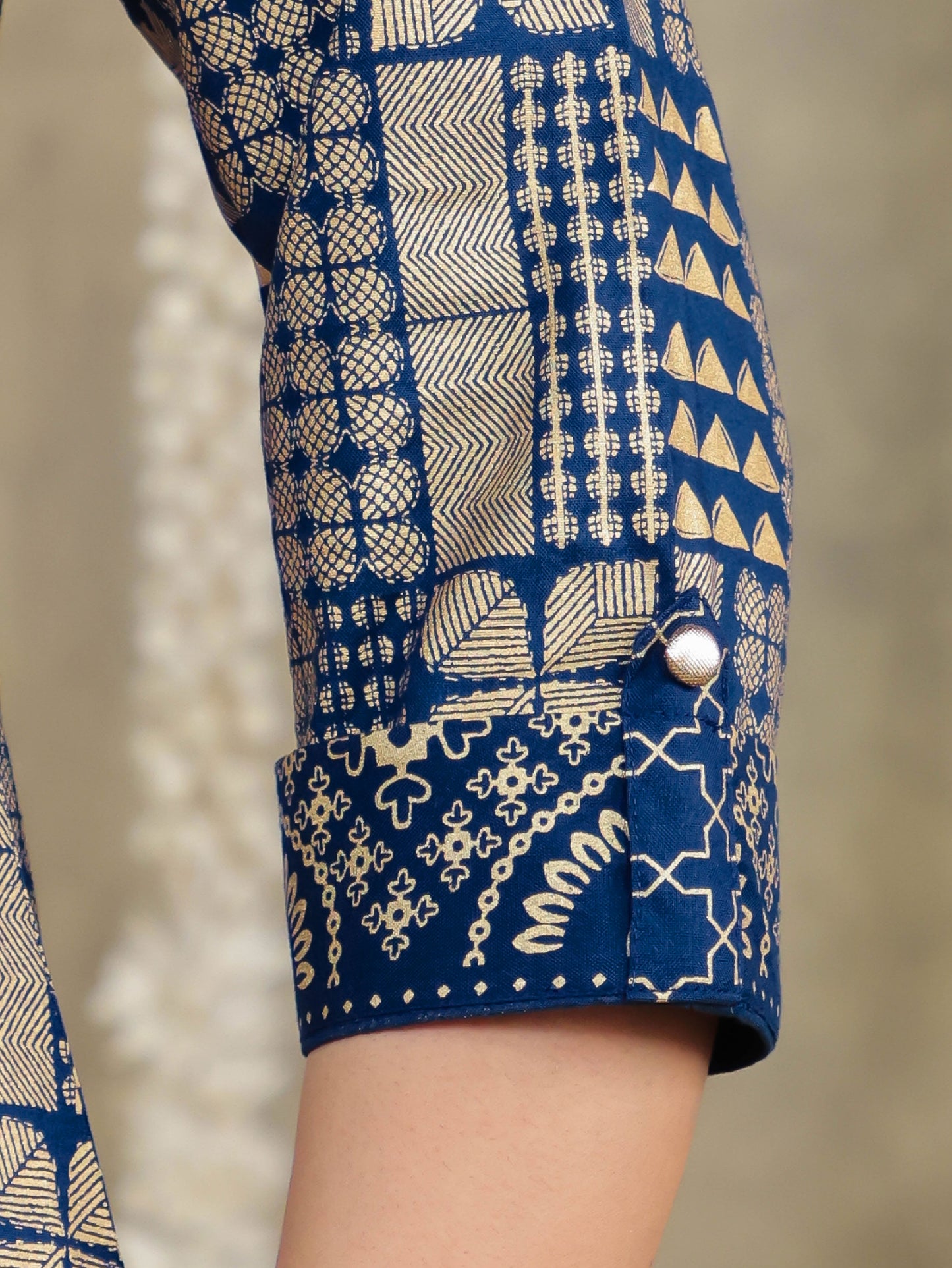 Viscose Gold Foil A-line Royal Blue Kurta