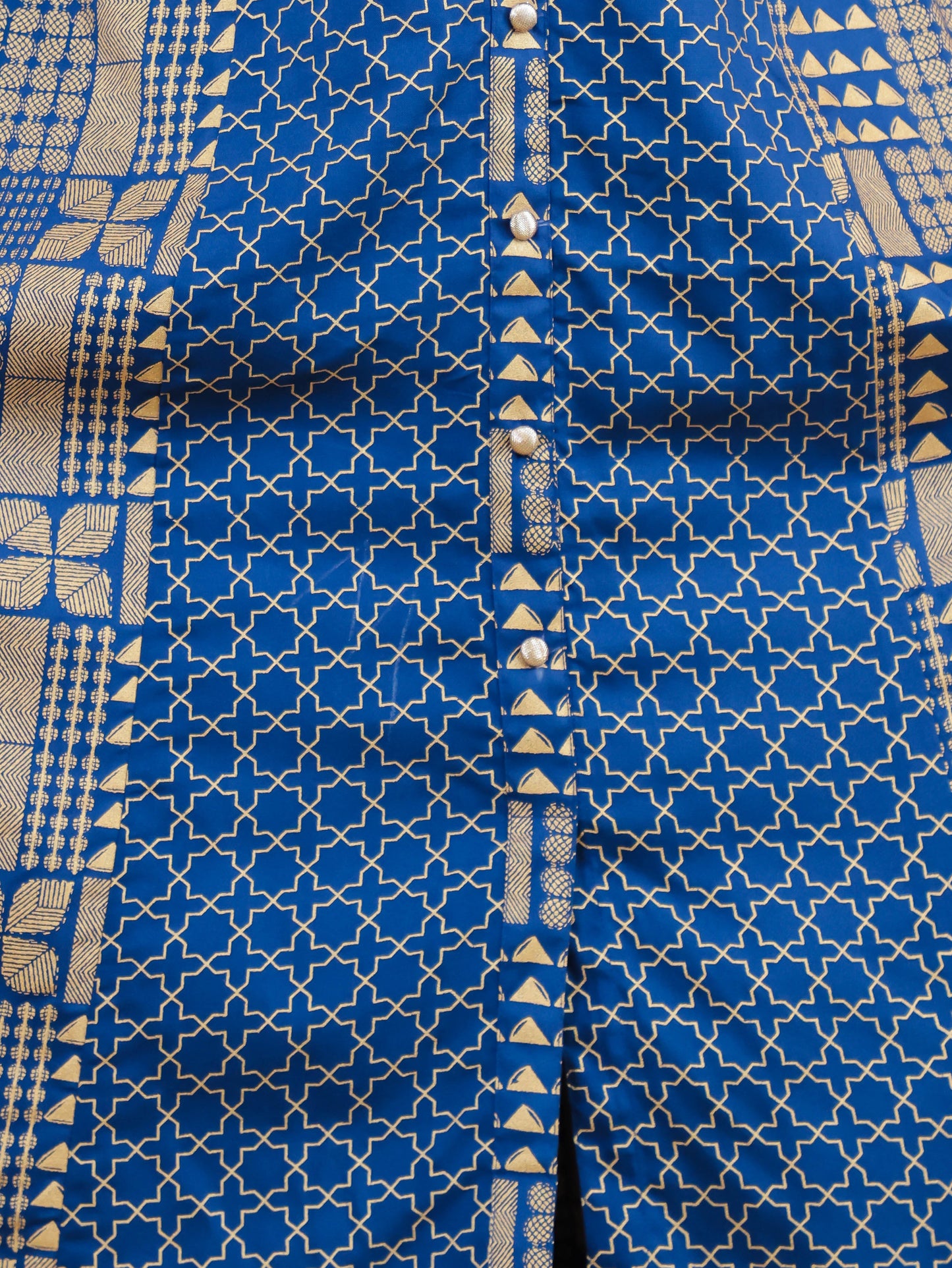 Viscose Gold foil A-line Blue Kurta