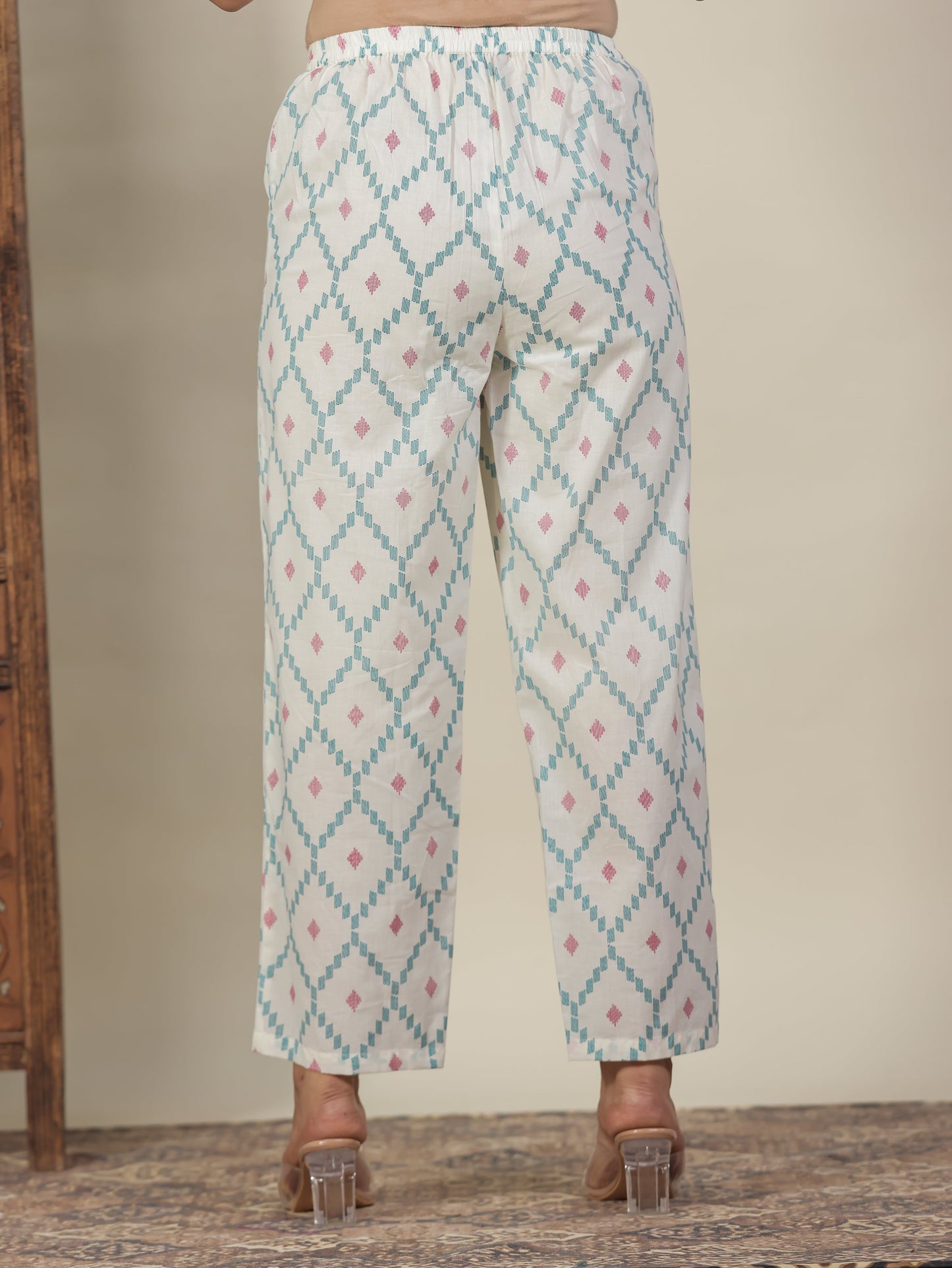 Soft Cotton Geometric Straight Off White Kurta
