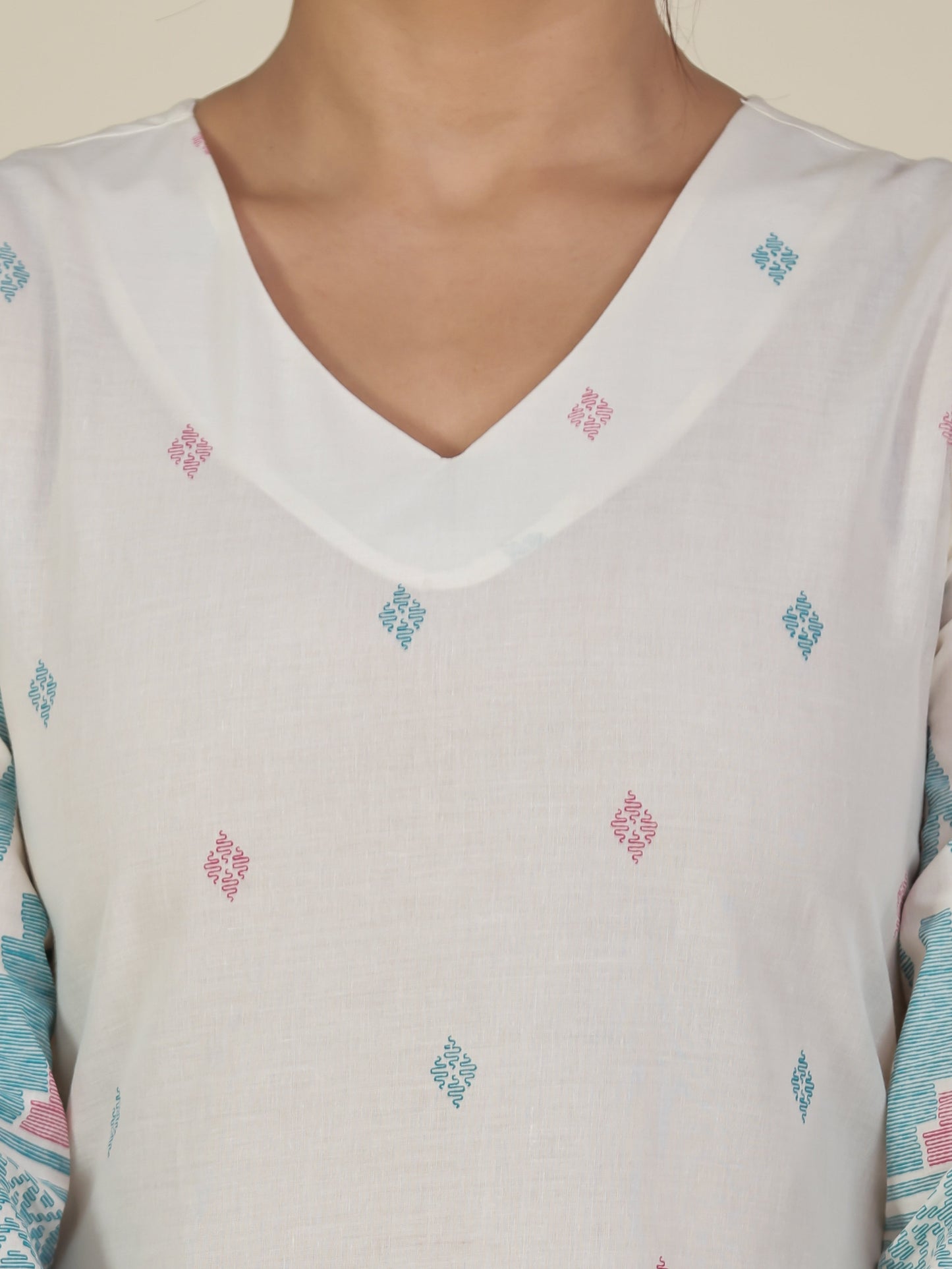 Soft Cotton Geometric Straight Off White Kurta