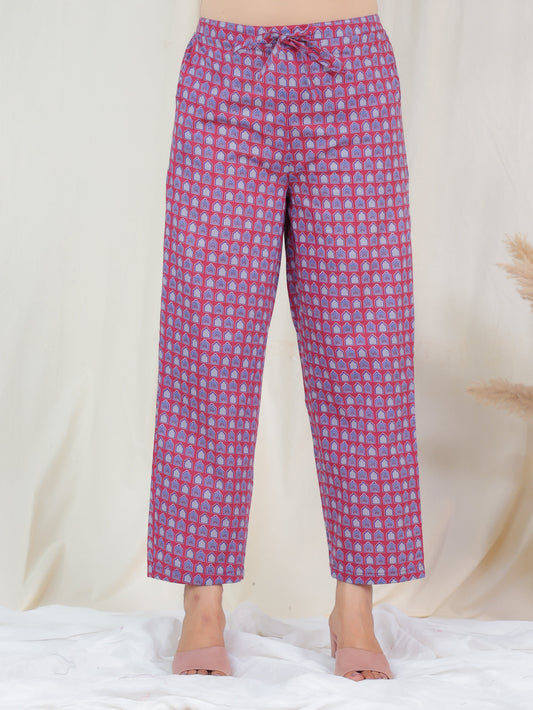 Soft Cotton Ajrakh Pink Trousers Straight Trousers
