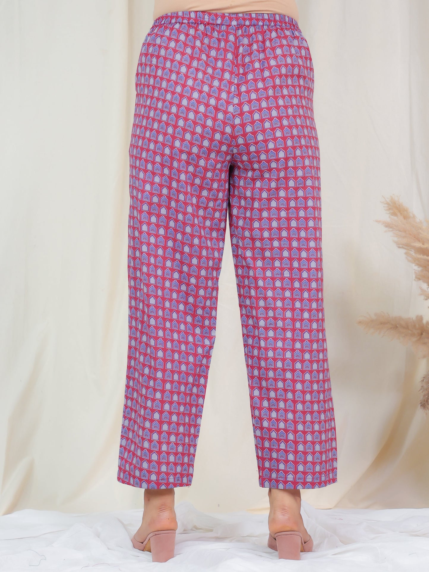 Soft Cotton Ajrakh Pink Trousers Straight Trousers