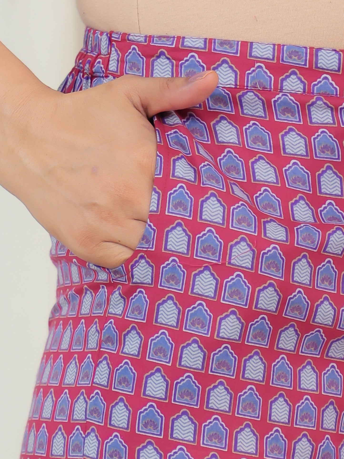 Soft Cotton Ajrakh Pink Trousers Straight Trousers