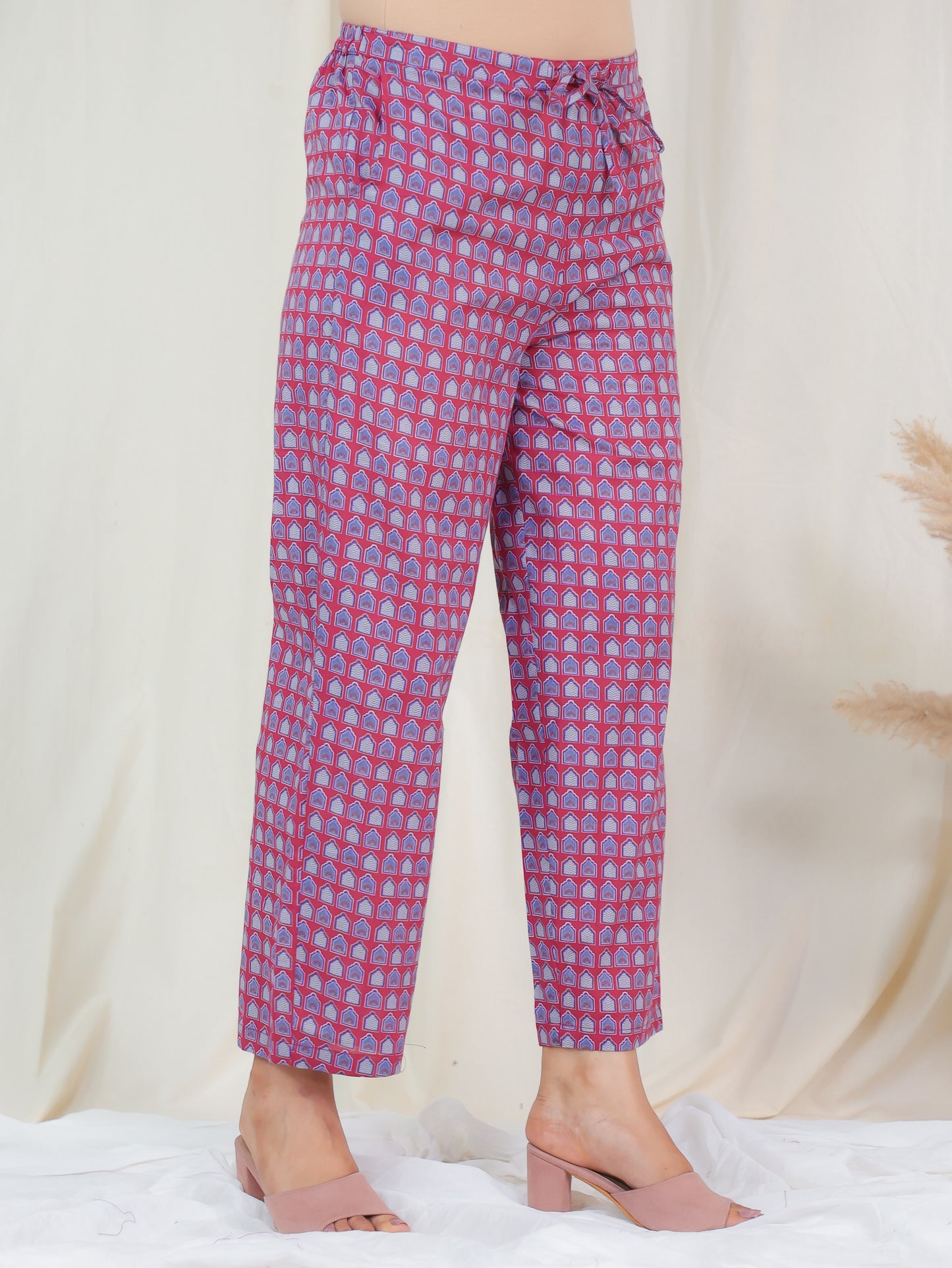 Soft Cotton Ajrakh Straight Pink Kurta