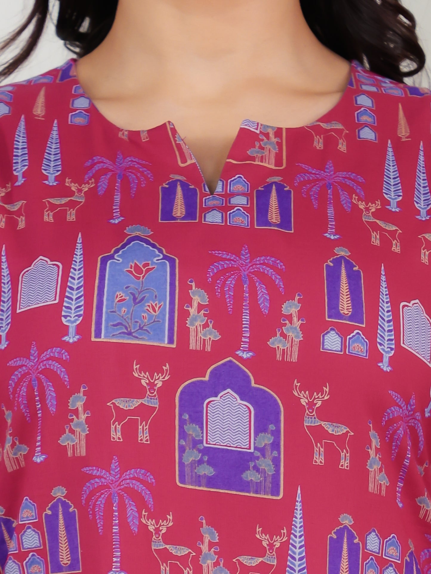 Soft Cotton Ajrakh Straight Pink Kurta