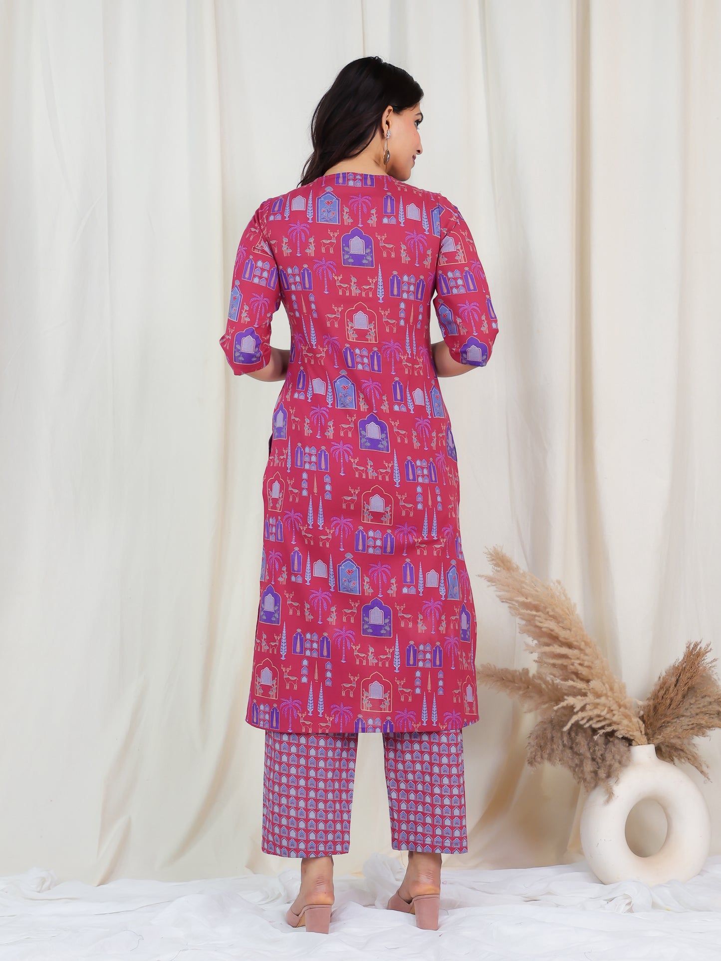 Soft Cotton Ajrakh Straight Pink Kurta