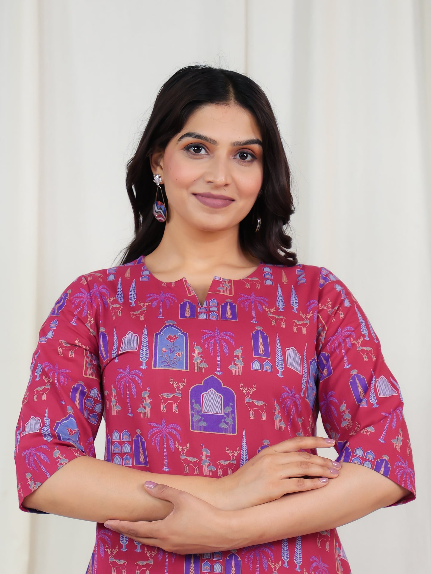 Soft Cotton Ajrakh Straight Pink Kurta
