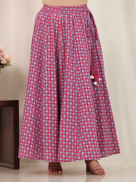 Soft Cotton Mughal Print Pink Skirt