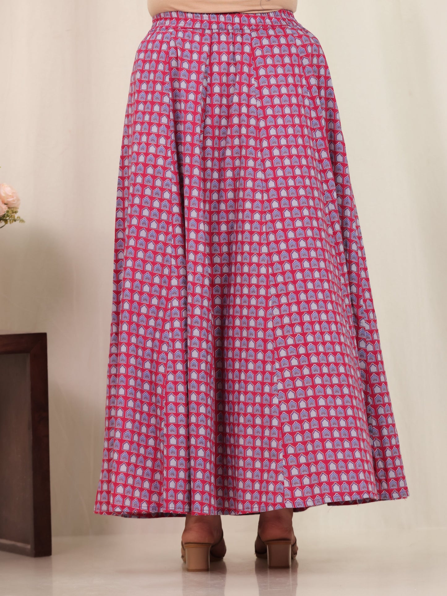 Soft Cotton Mughal Print Pink Skirt