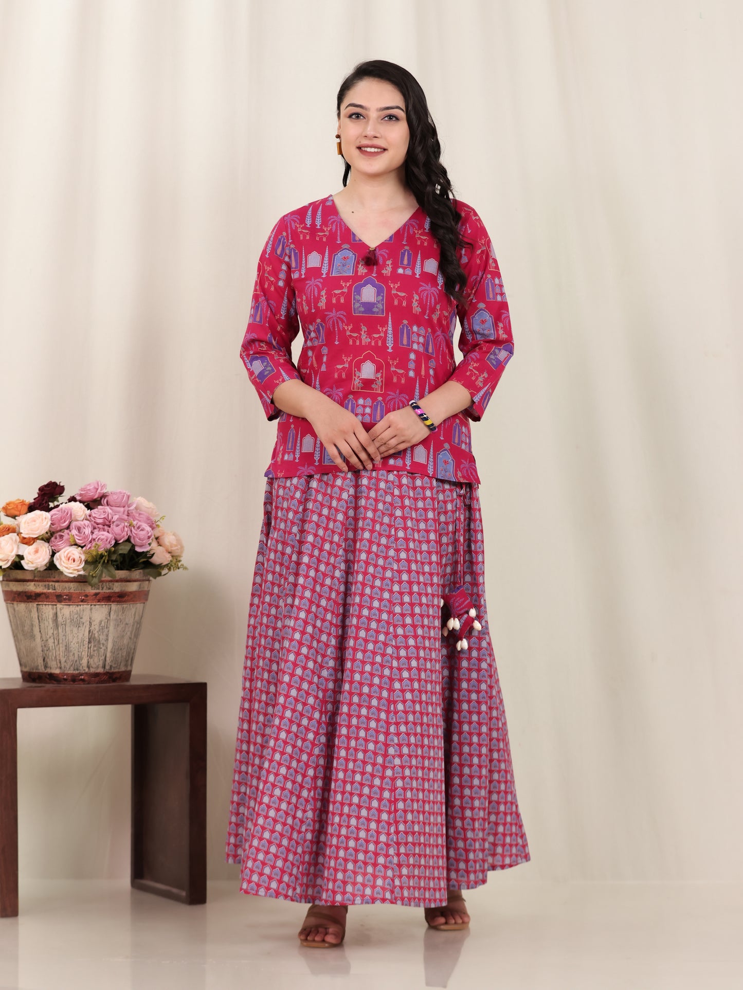 Soft Cotton Floral Straight Pink Kurta