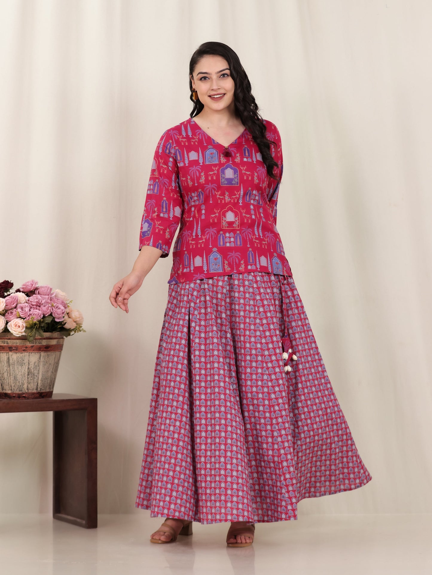 Soft Cotton Floral Straight Pink Kurta