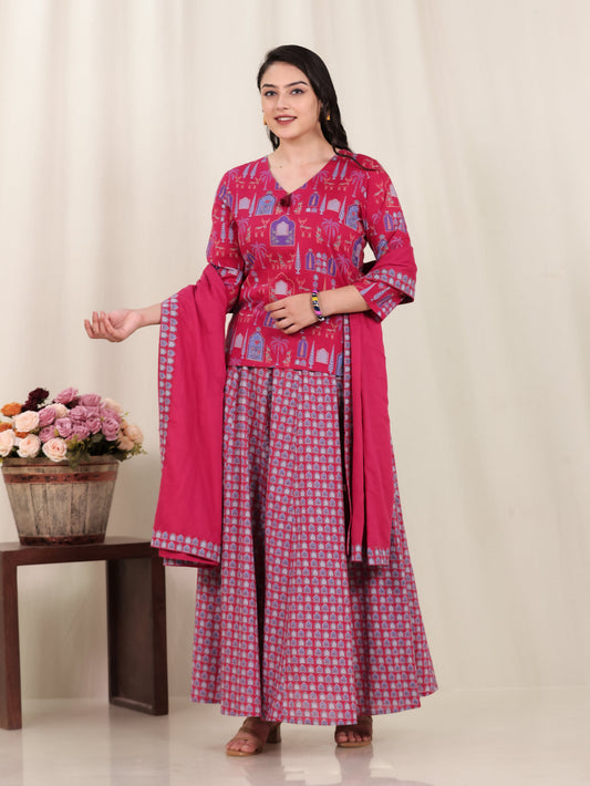 Soft Cotton Floral Straight Pink Kurta