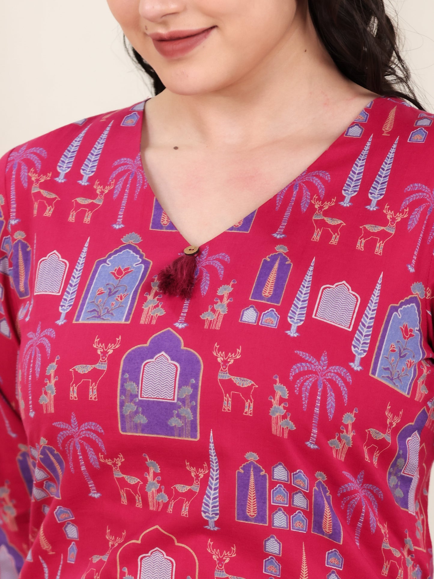 Soft Cotton Floral Straight Pink Kurta