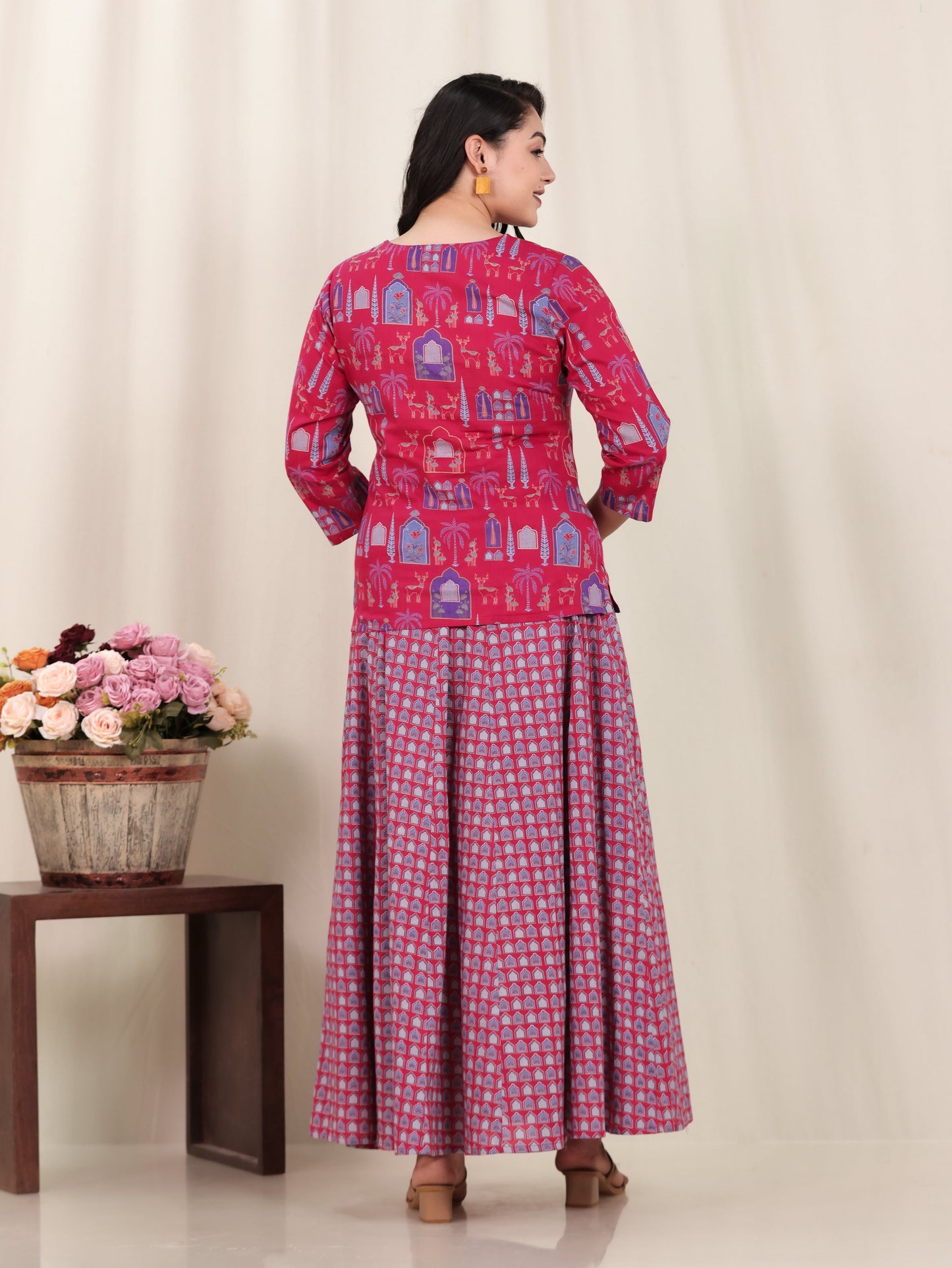 Soft Cotton Floral Straight Pink Kurta