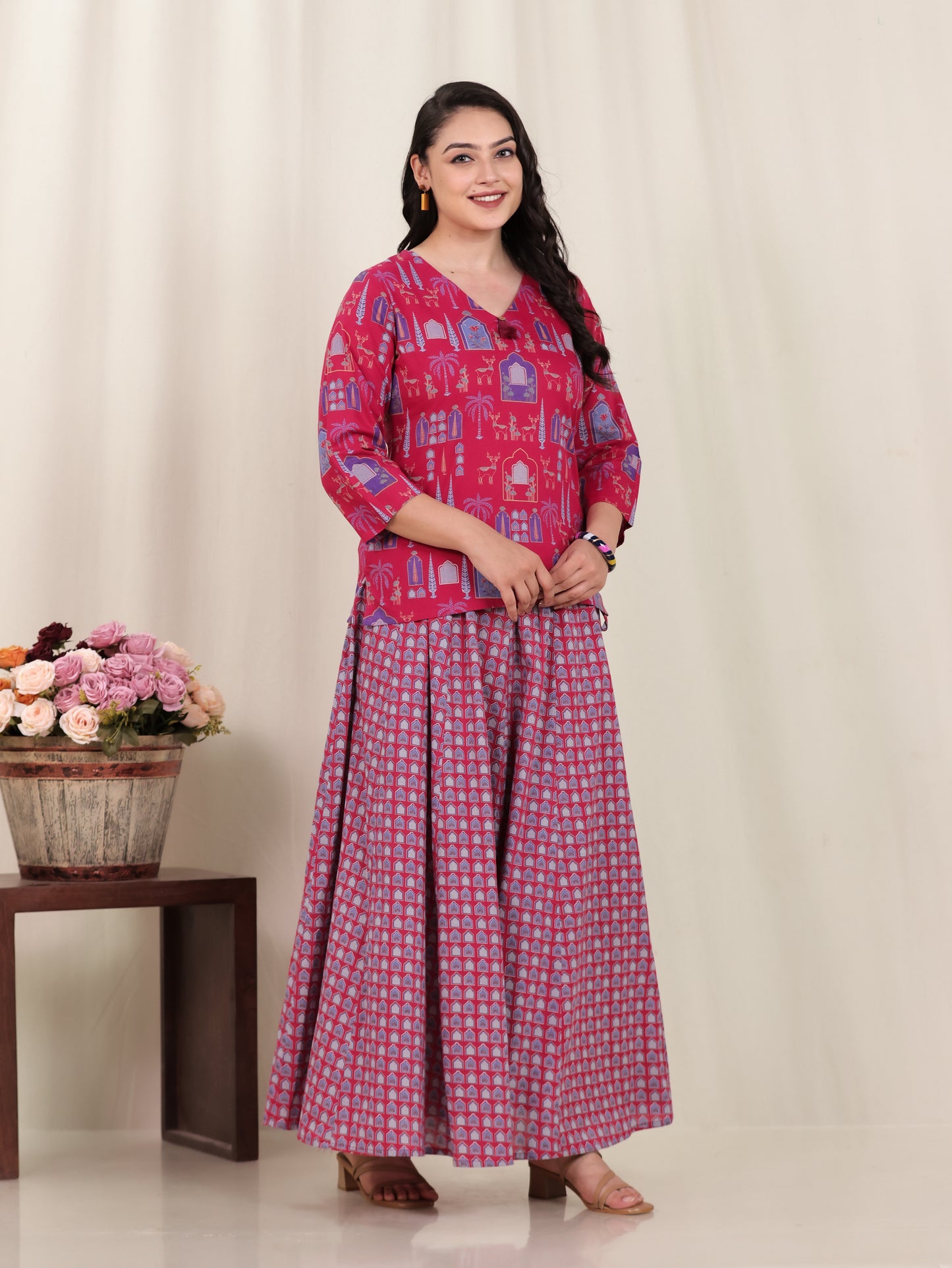 Soft Cotton Floral Straight Pink Kurta