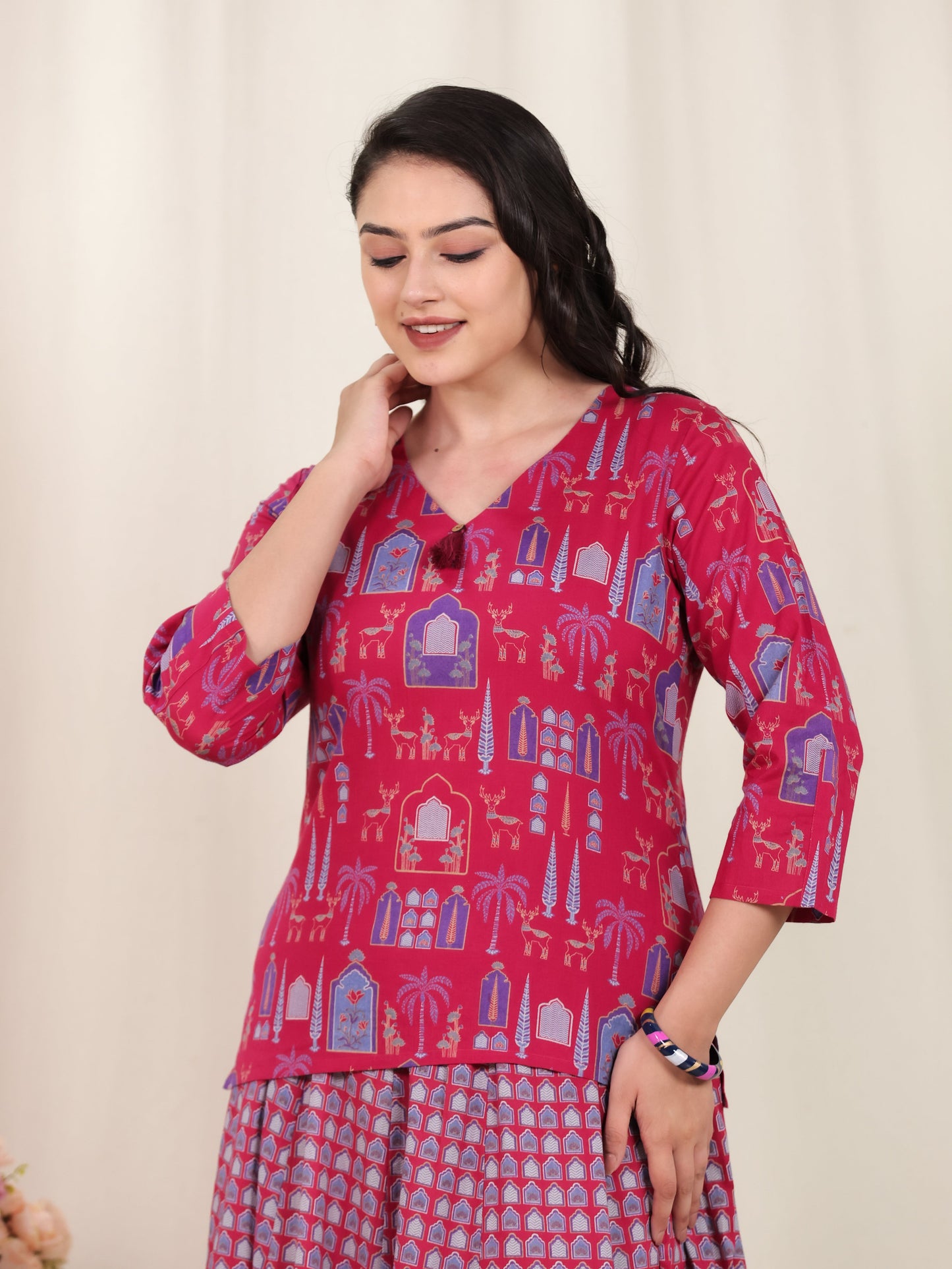Soft Cotton Floral Straight Pink Kurta