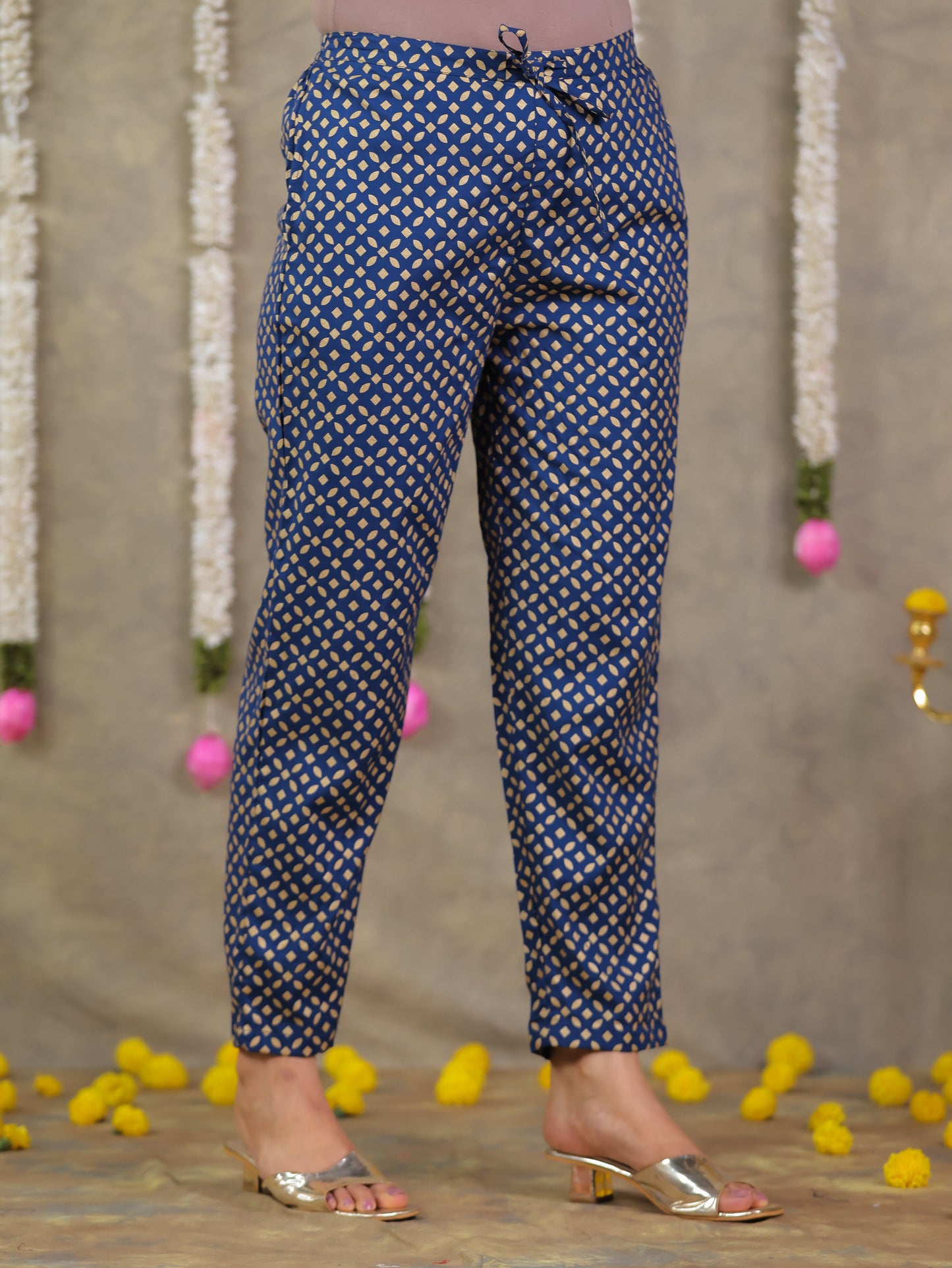 Viscose Gold foil Straight Blue Kurta
