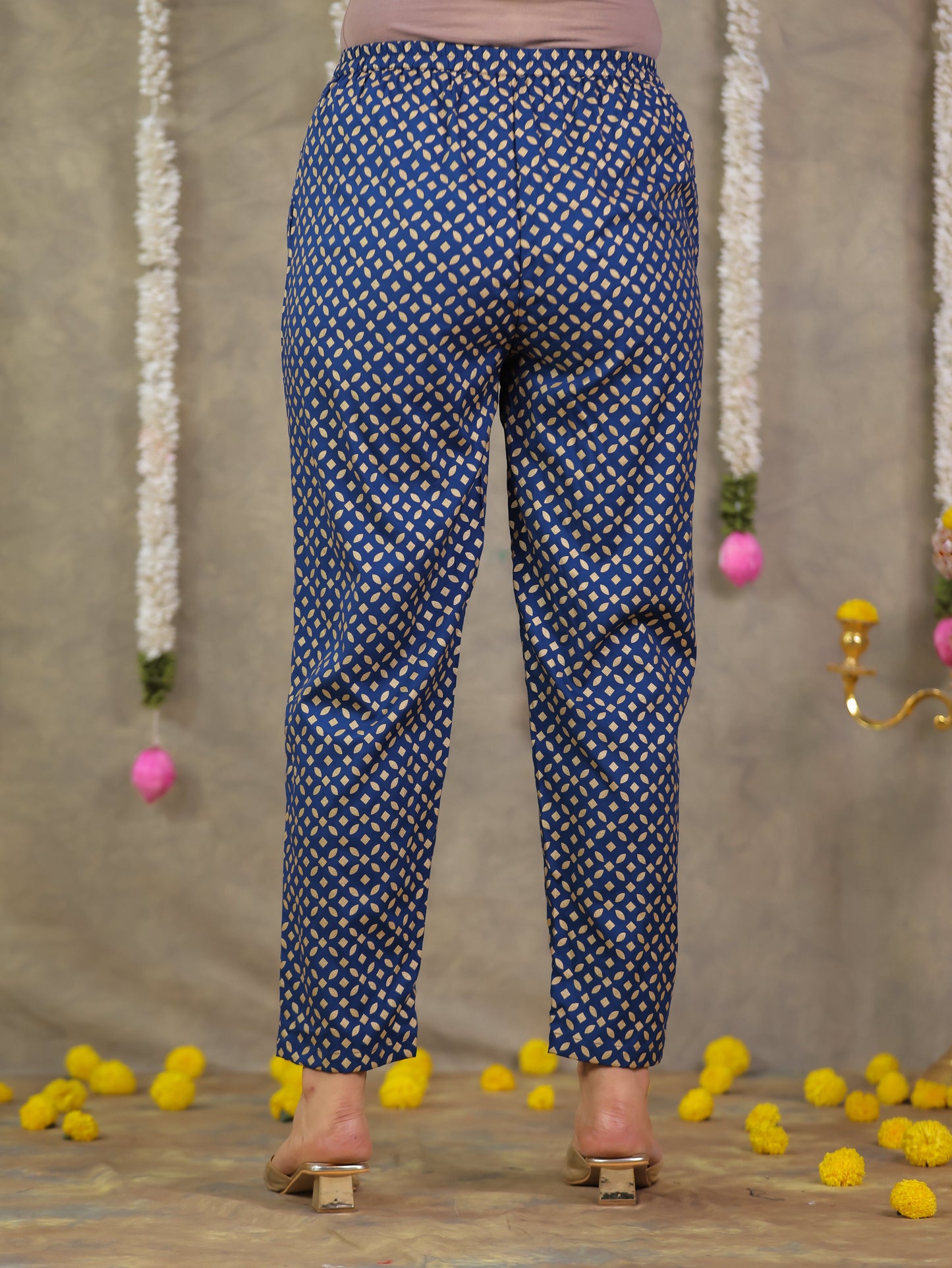 Viscose Gold foil Straight Blue Kurta