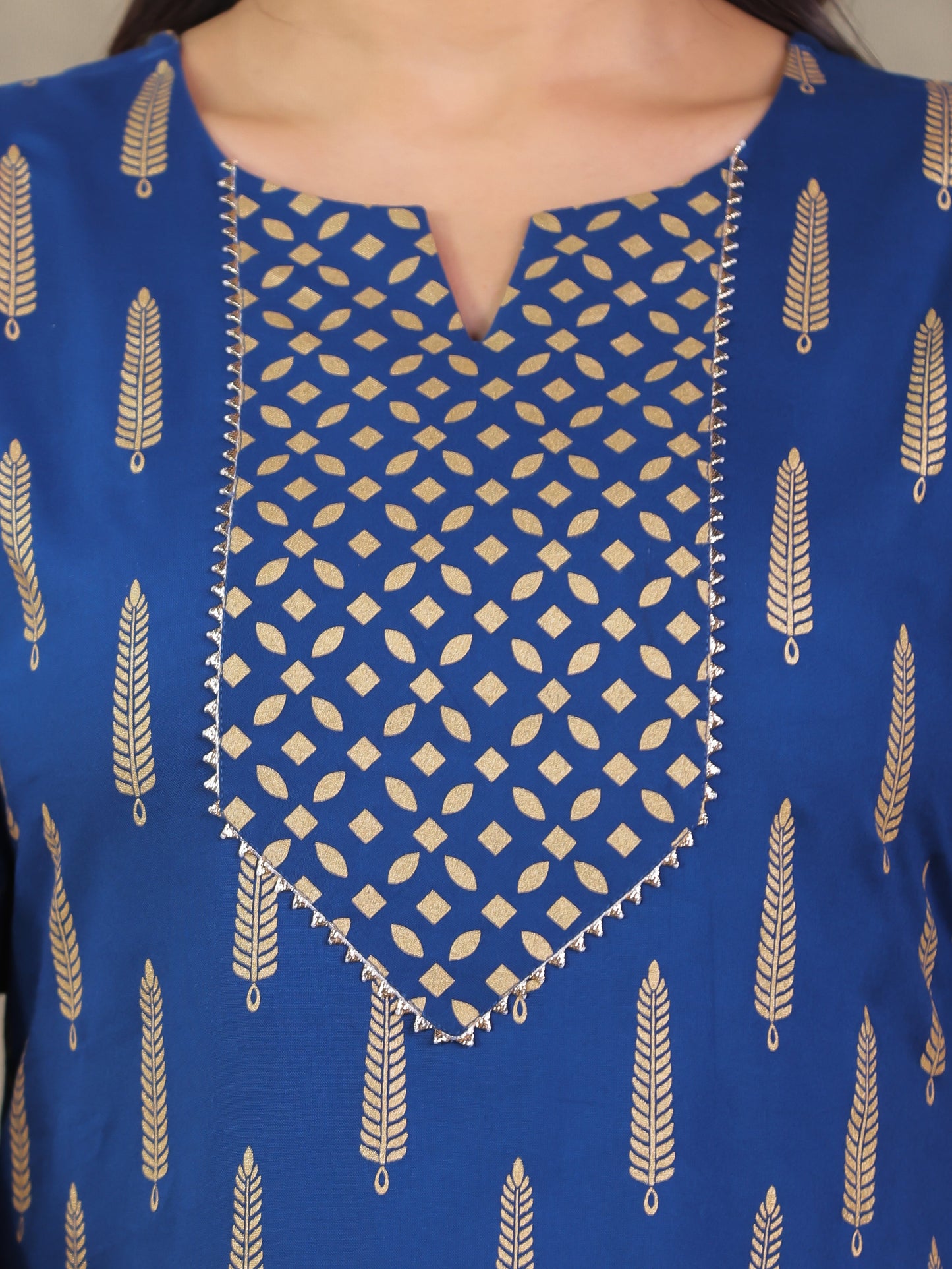 Viscose Gold foil Straight Blue Kurta