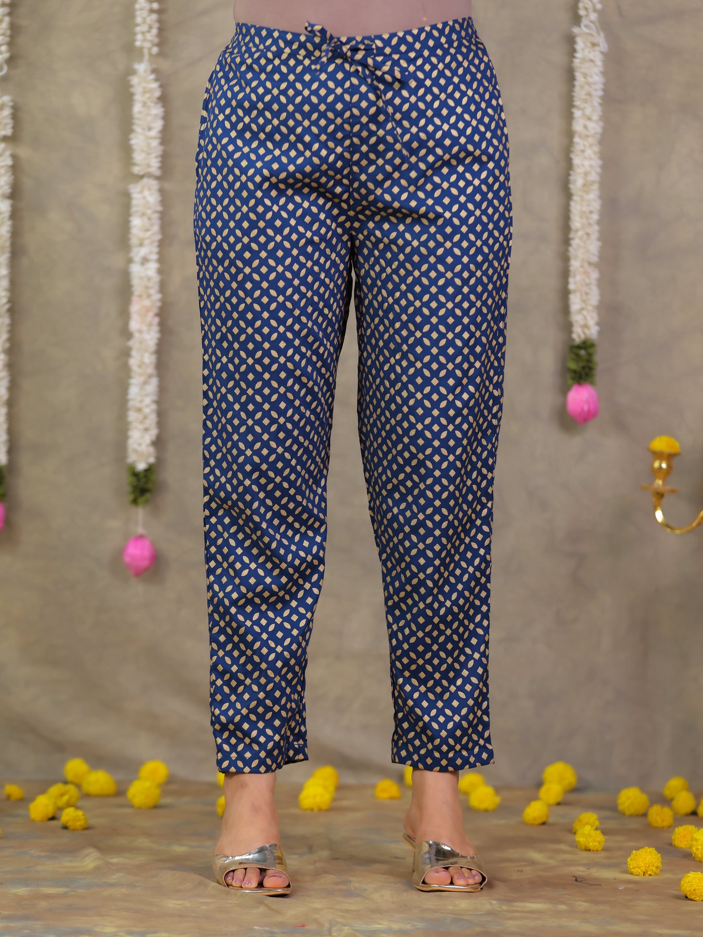 Viscose Gold foil Straight Blue Kurta
