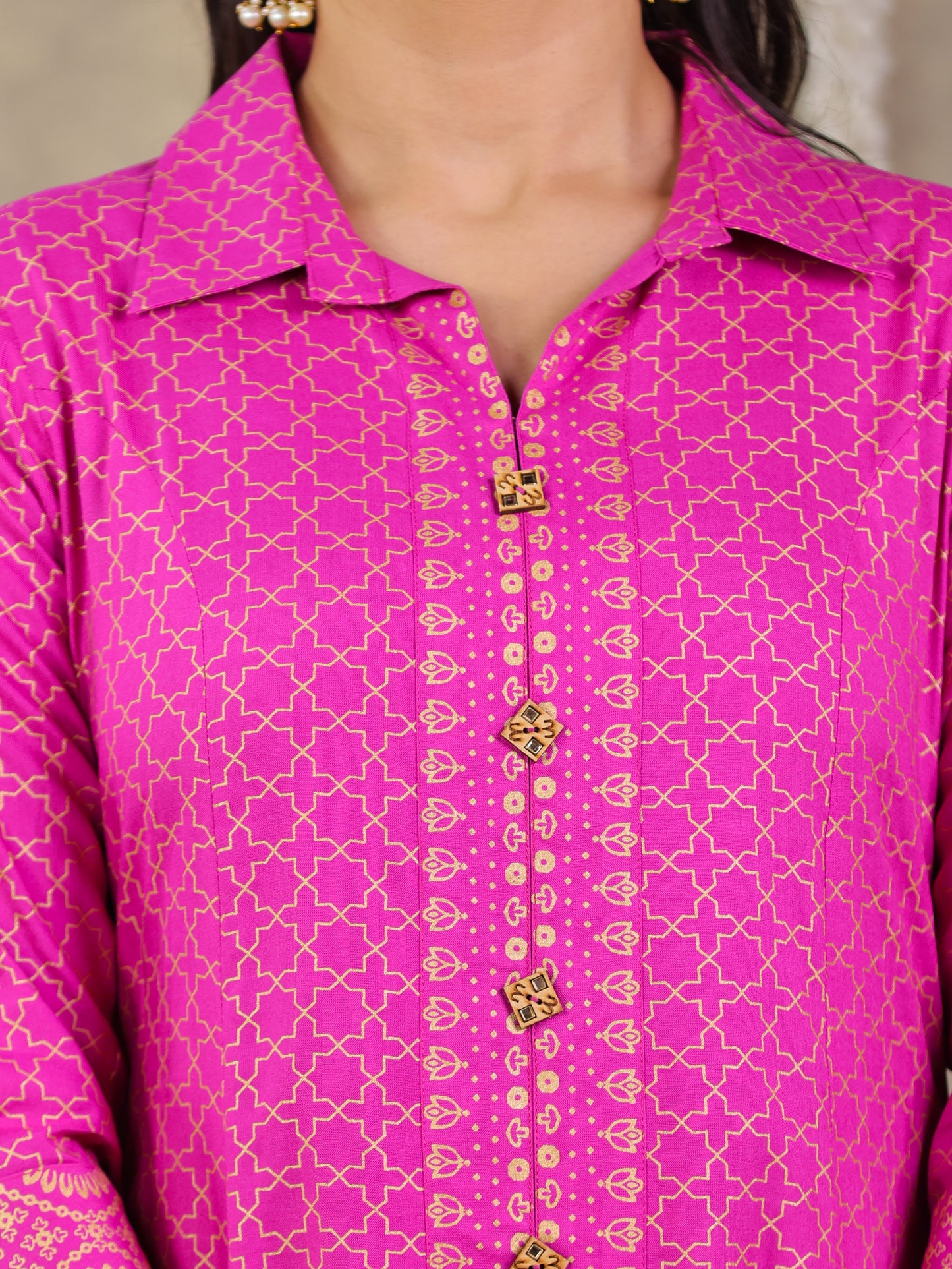 Viscose Gold foil High Low Pink Kurta