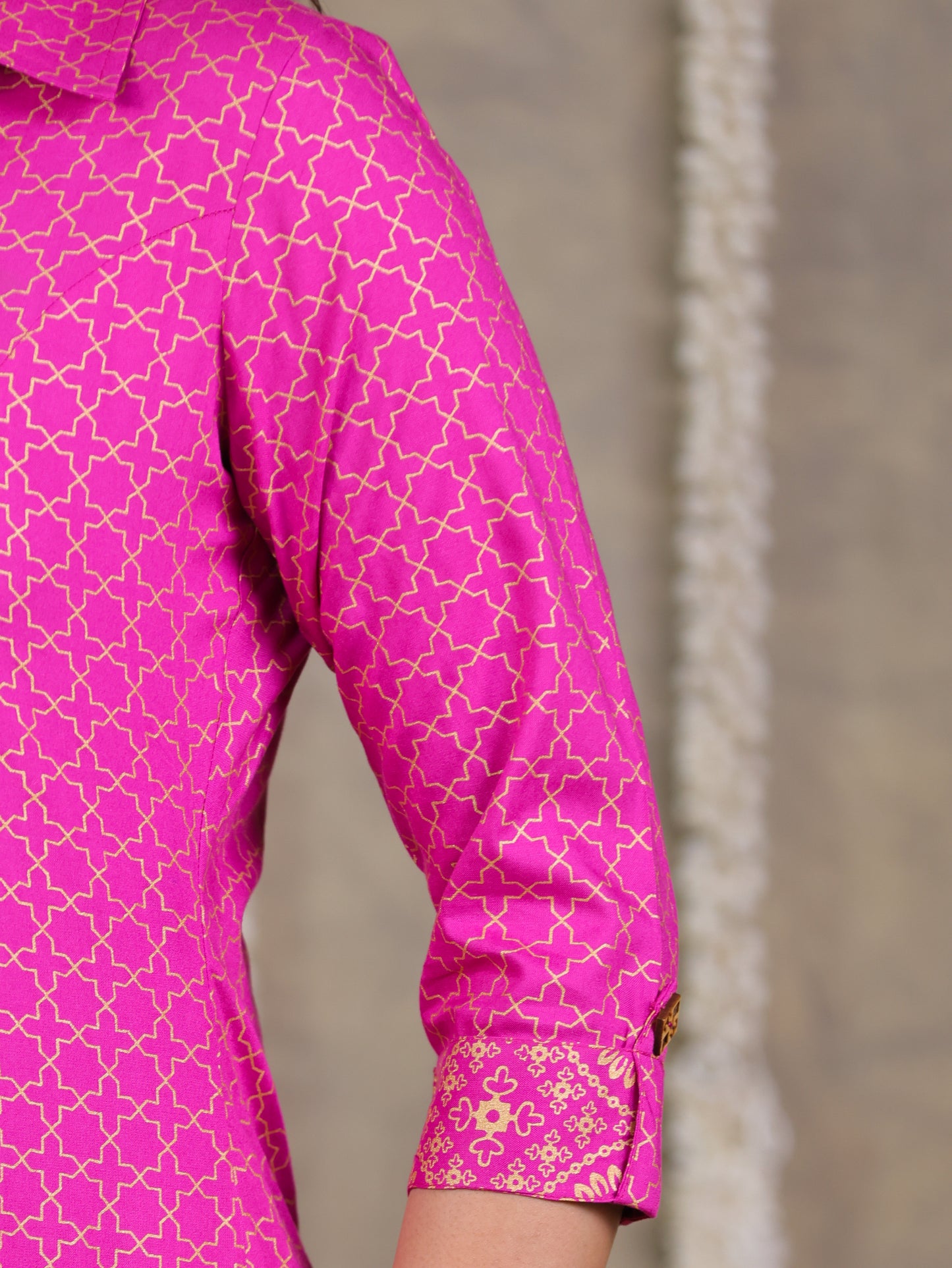 Viscose Gold foil High Low Pink Kurta