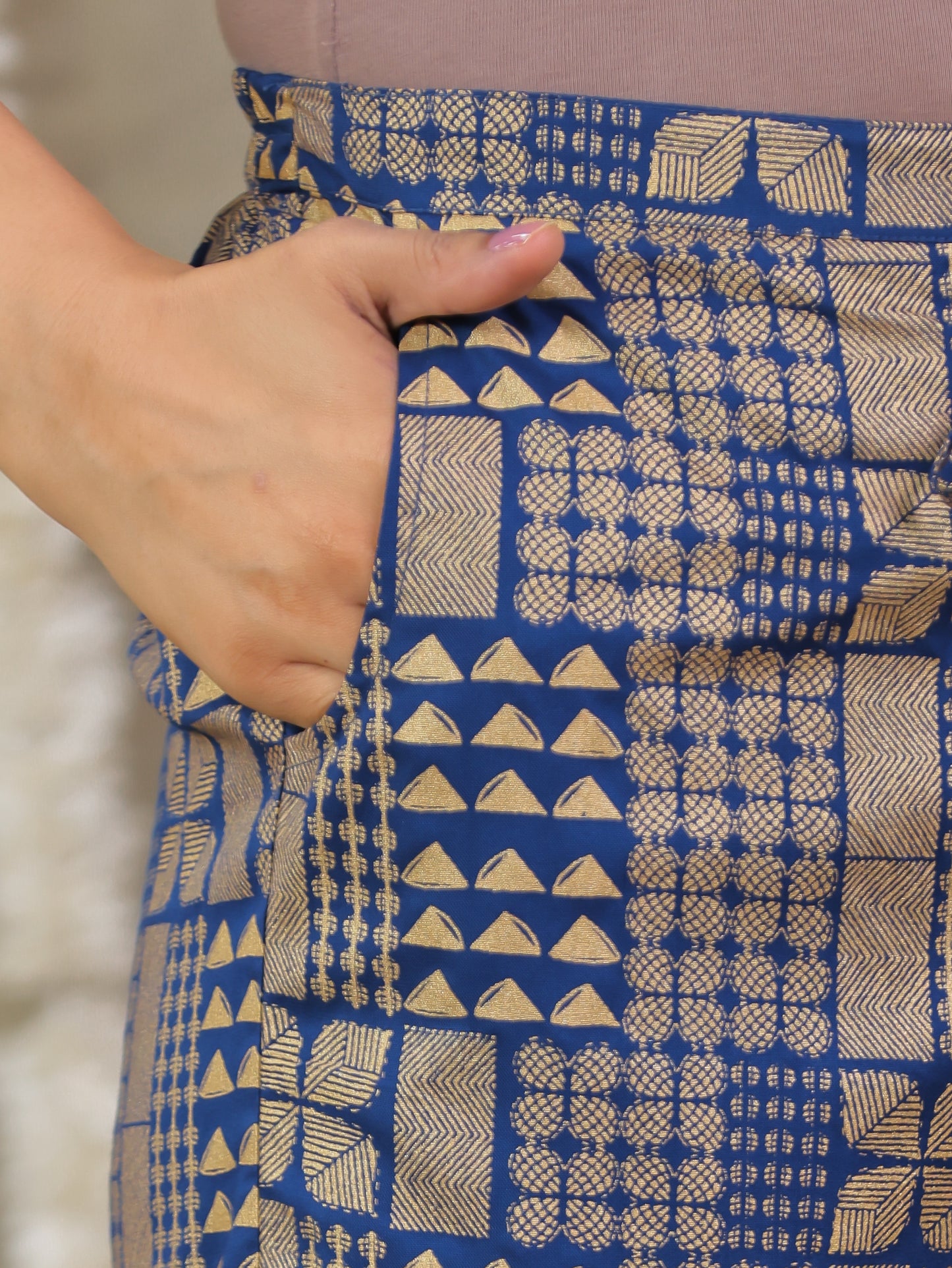 Viscose Gold foil Flared Blue Kurta