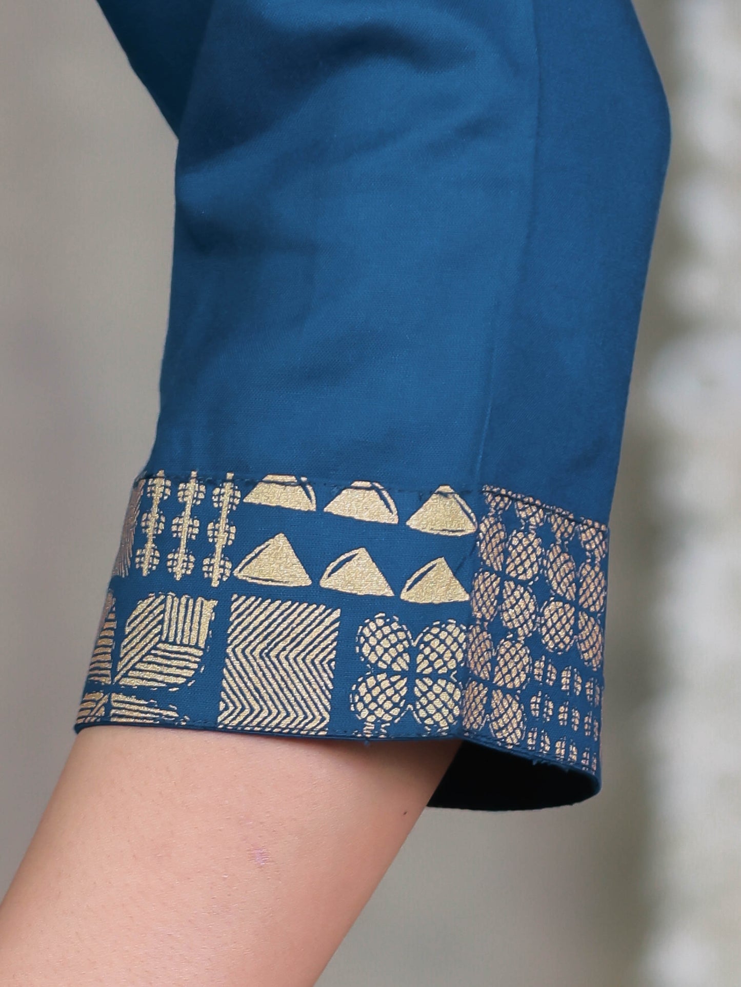 Viscose Gold foil Flared Blue Kurta