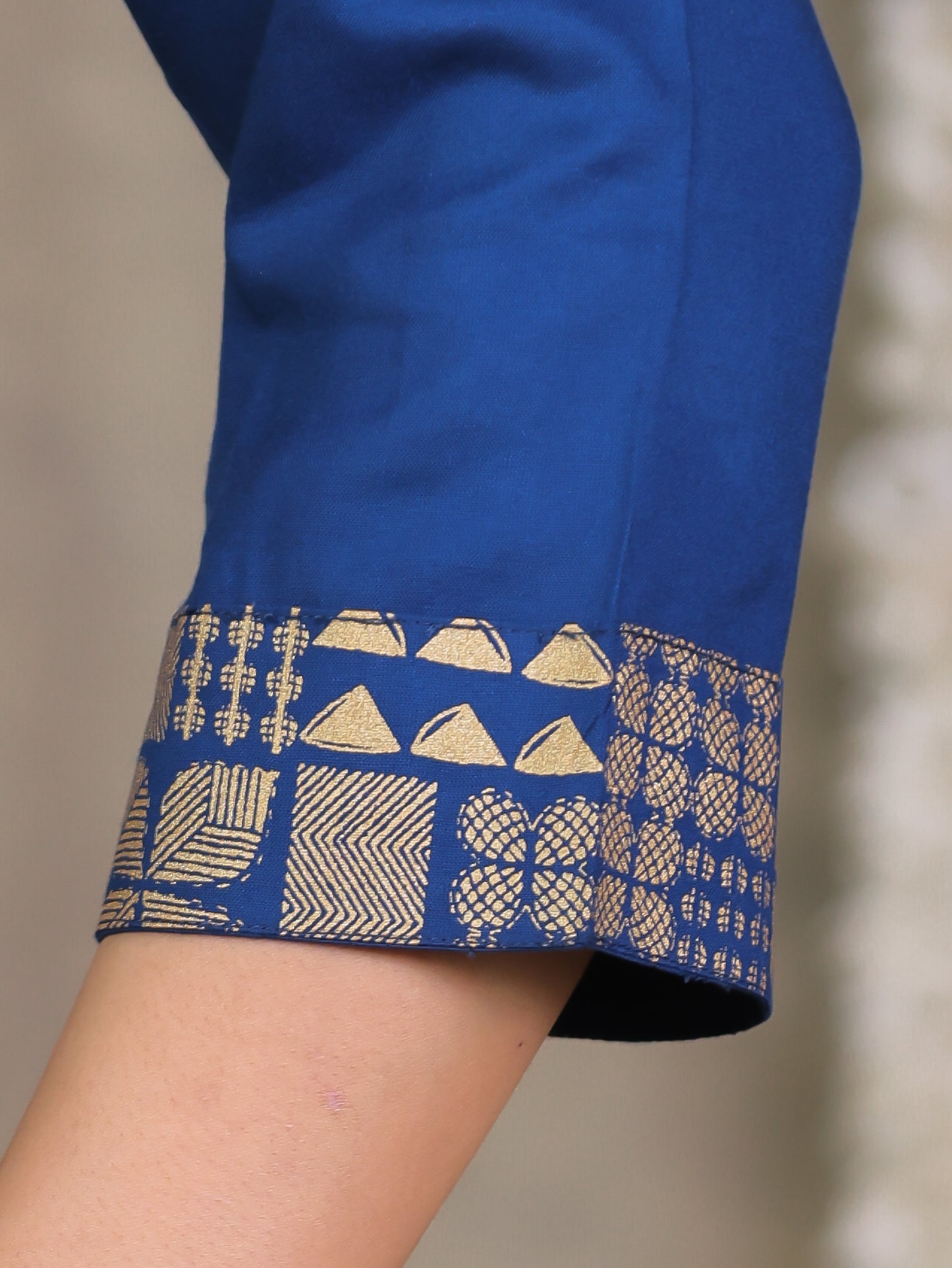 Viscose Gold foil Flared Blue Kurta