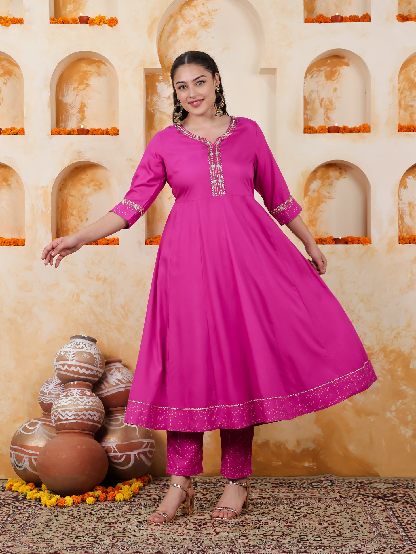 Viscose Solid Anarkali Pink Kurta