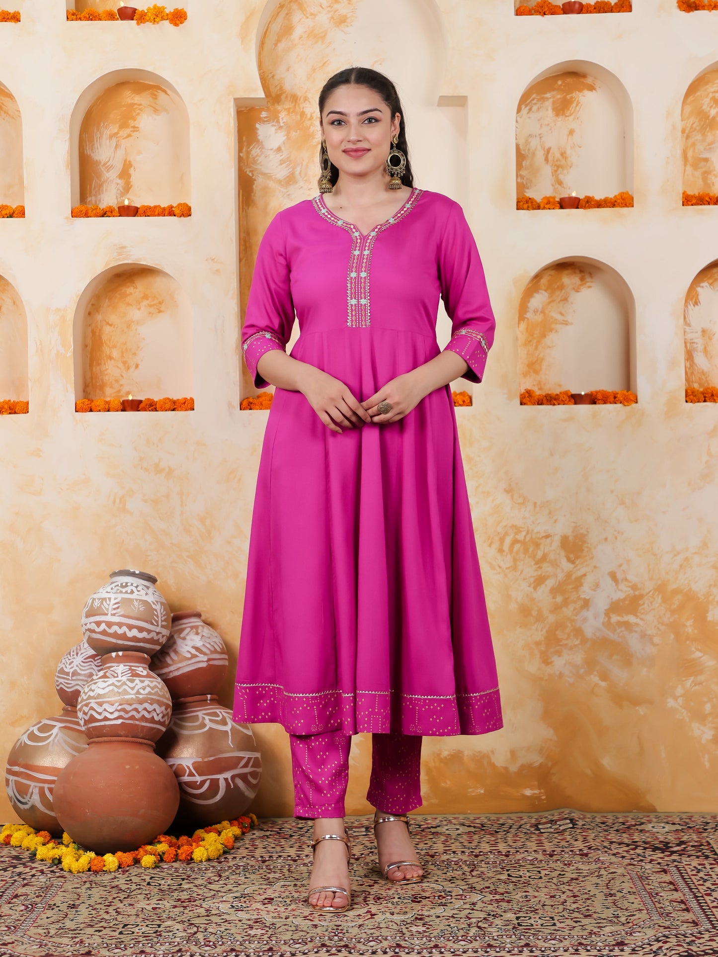Viscose Solid Anarkali Pink Kurta