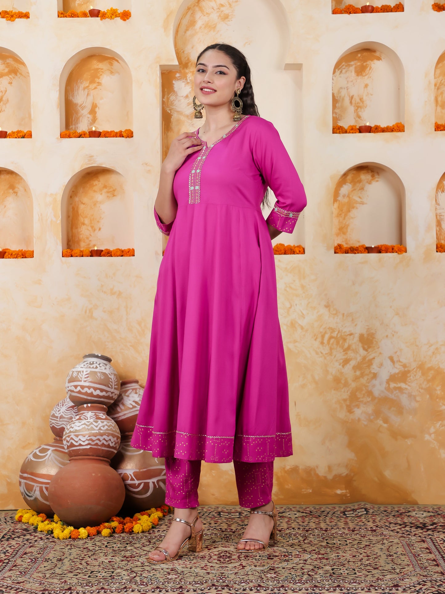 Viscose Solid Anarkali Pink Kurta