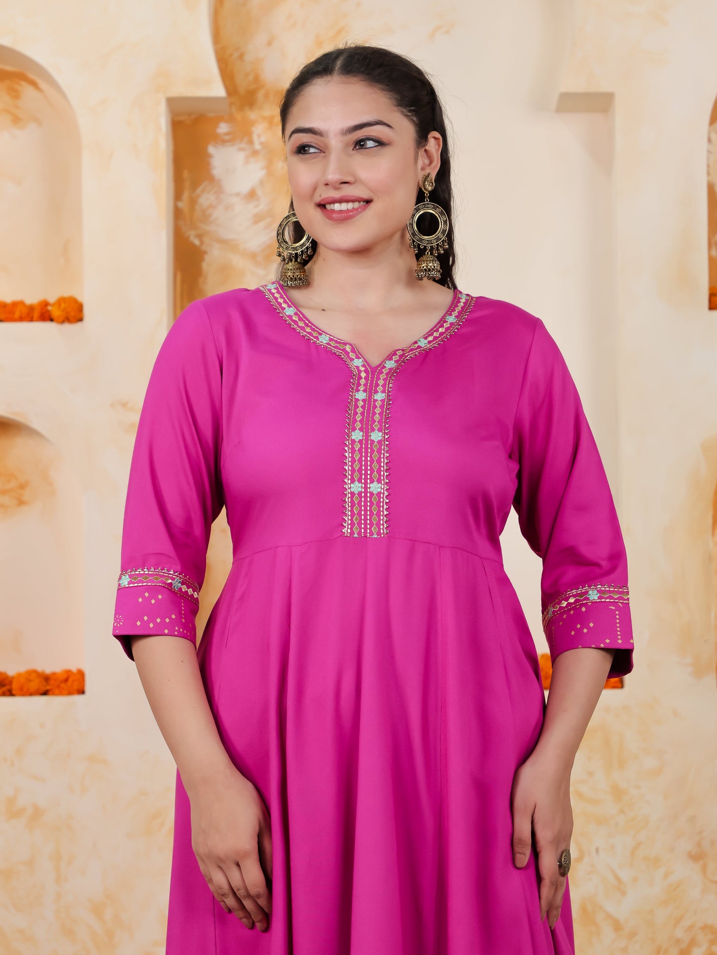 Viscose Solid Anarkali Pink Kurta
