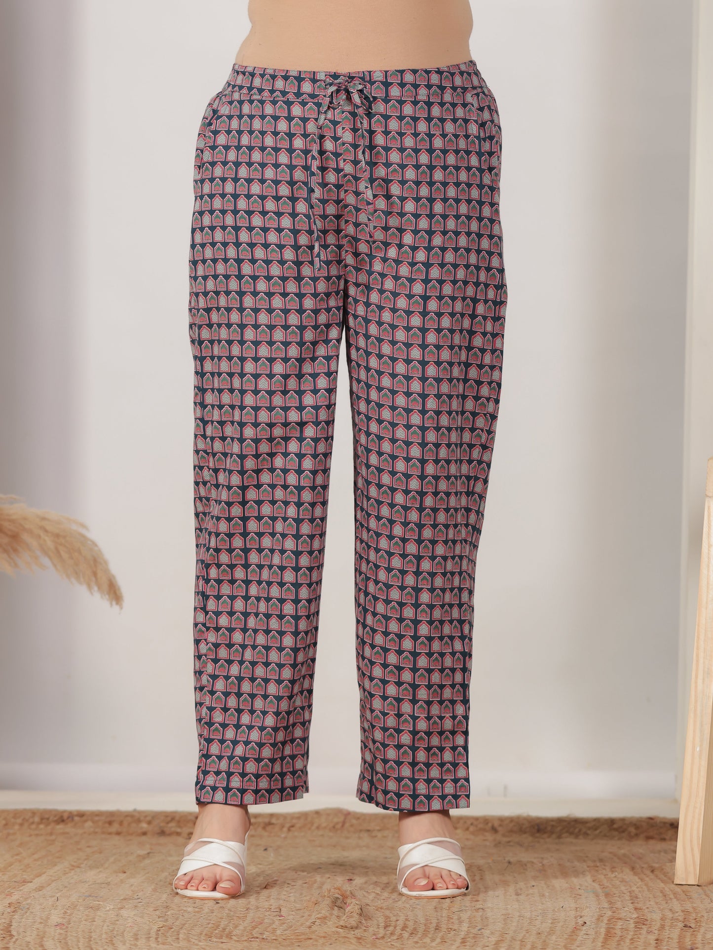 Soft Cotton Ajrakh Blue Straight Trousers